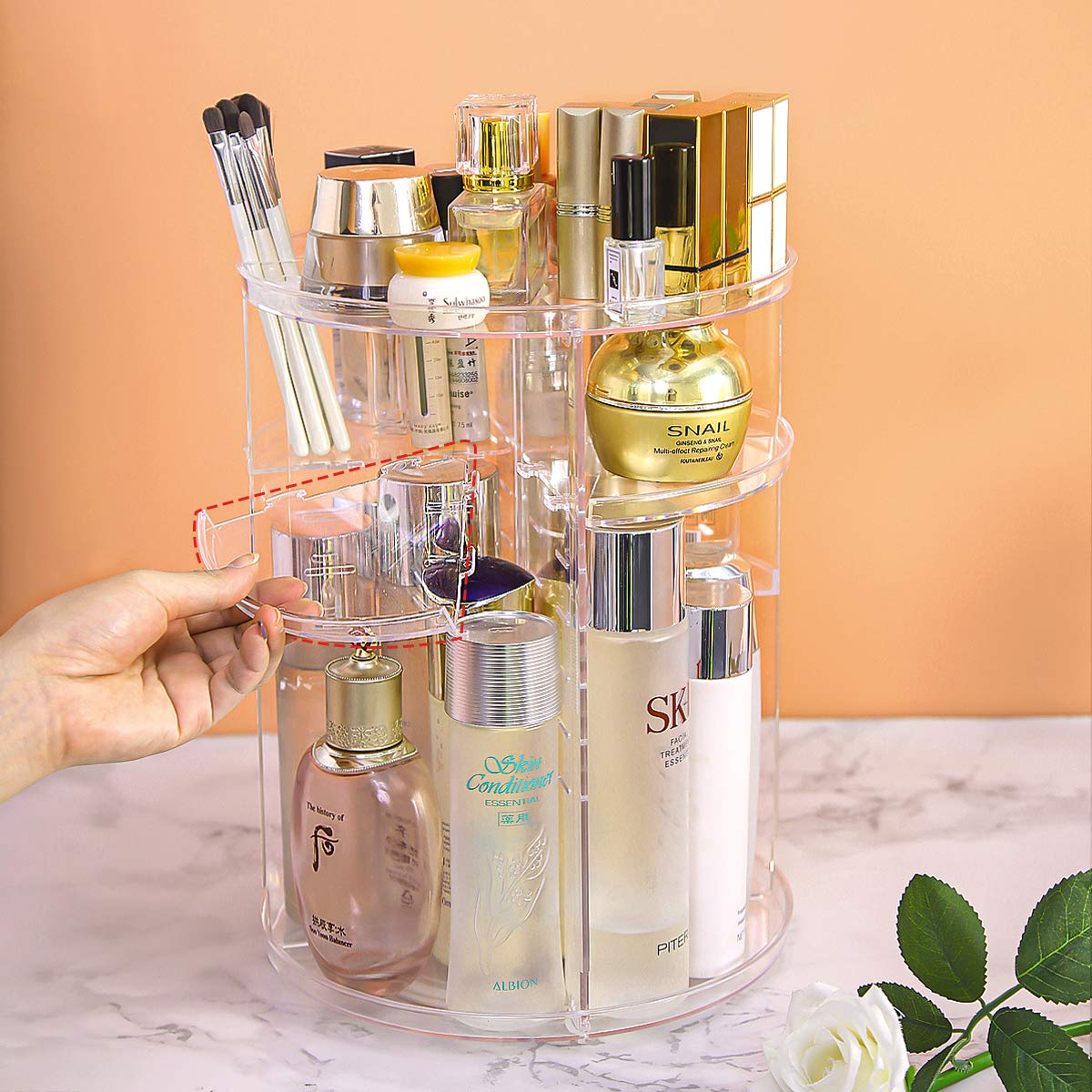 360 Rotating Makeup Organizer,Skincare Perfume Organizer,With Brush Holder Cosmetic Display Case Adjustable Detachable Shelves,Fits Bedroom Dresser or Countertop Multifunctional Cosmetic Holder