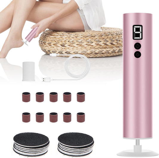 Professional Electric Foot File Tool -Callus Remover Rotating Grinder,1200mAh Rechargeable Battery, 1-Hour Continuous Use, Foot Drill & Sander,Adjustable Speed Foot Files for Deadskin(Pink+White)