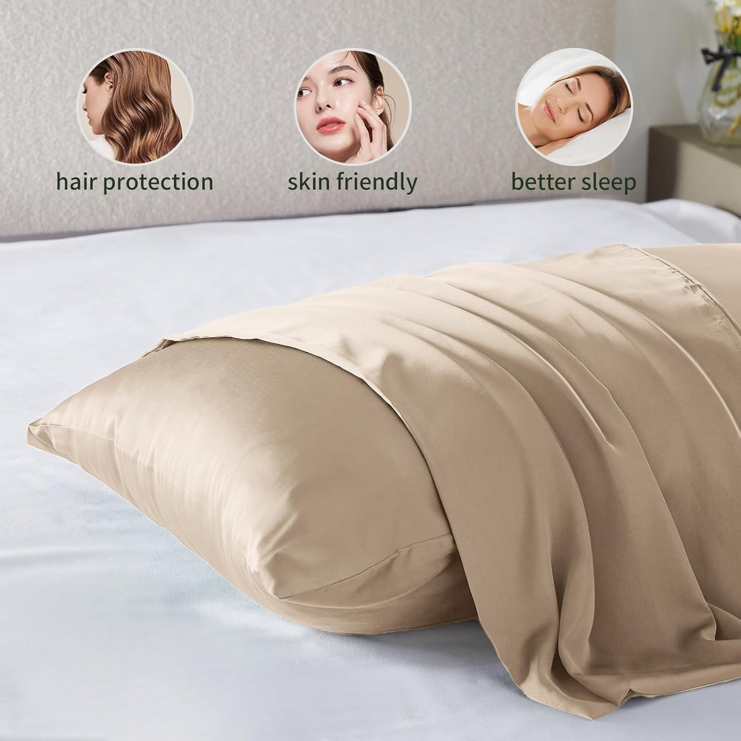 Silk Body Pillow Cover Pillow Pillowcase for Body Pillow Soft Pillow Covers Pillow Case Mulberry Silk Pillowcase for Sleep(Champagne,20"X 54",1pc)