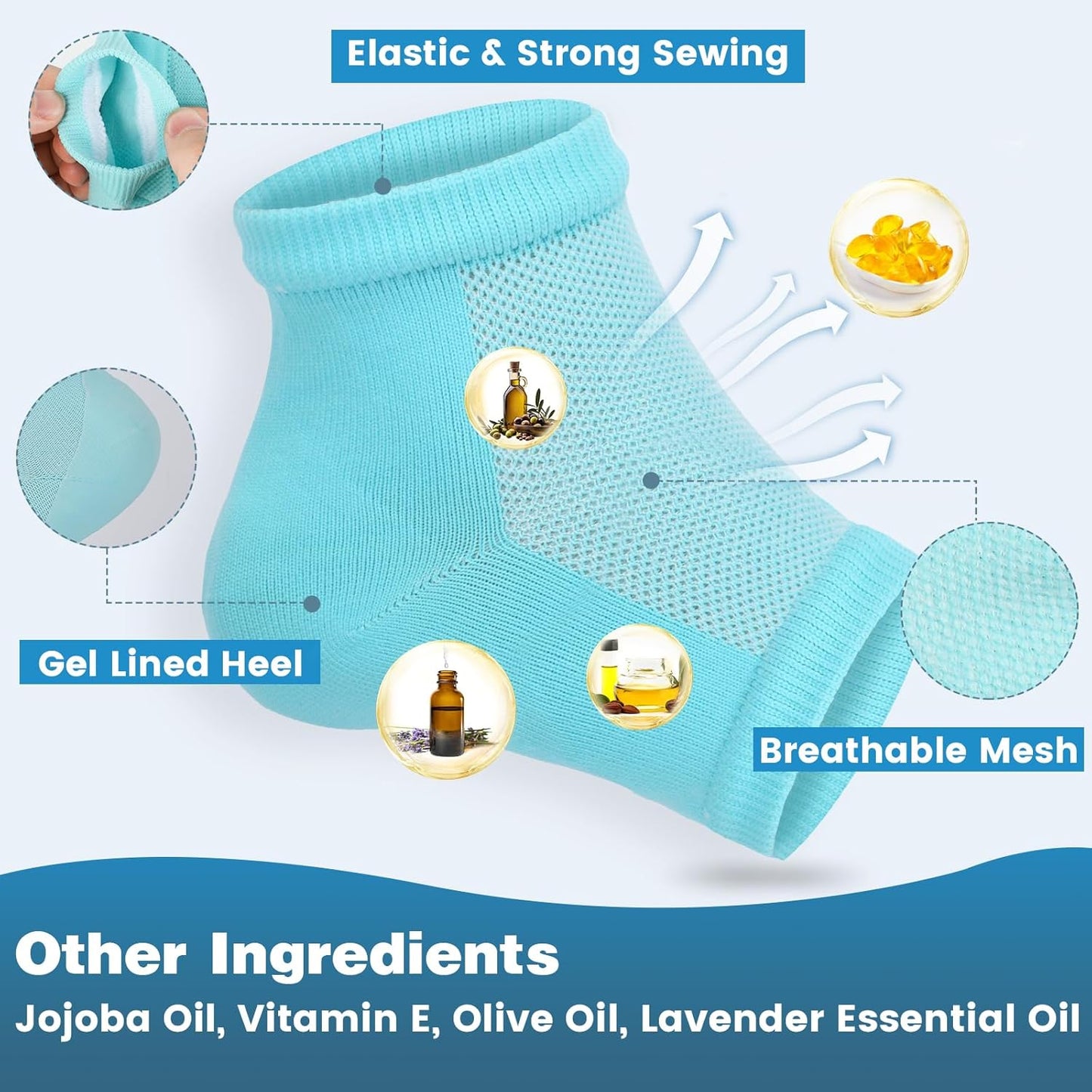 Moisturizing Heel Socks - 6 Pairs for Dry Cracked Feet, Toeless Gel Socks for Hydration and Repair