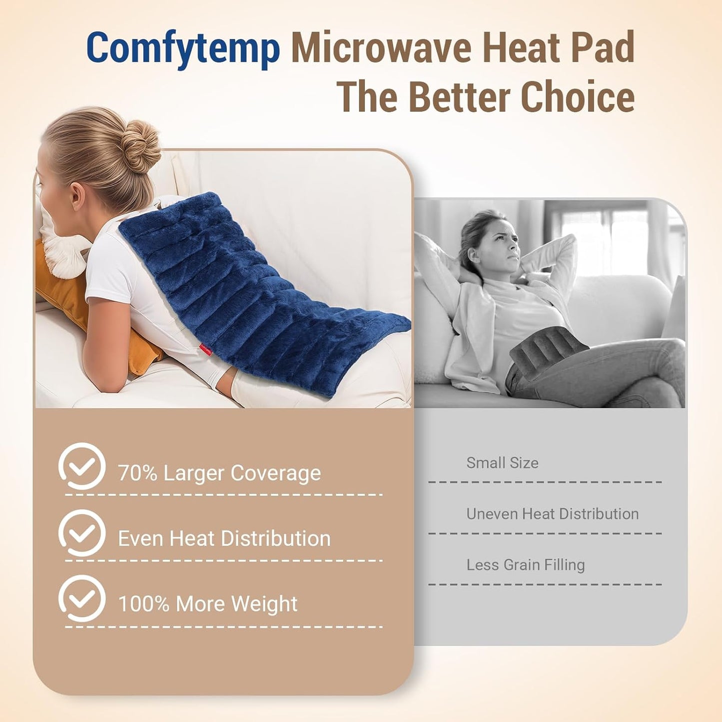 Comfytemp Extra Large Microwavable Heating Pad for Back Pain Relief, 12"x23" 3.7 LB Moist Heat Pad for Neck Shoulder, Cramps, Physical Therapy Mothers Day Gifts for Aches, Joints