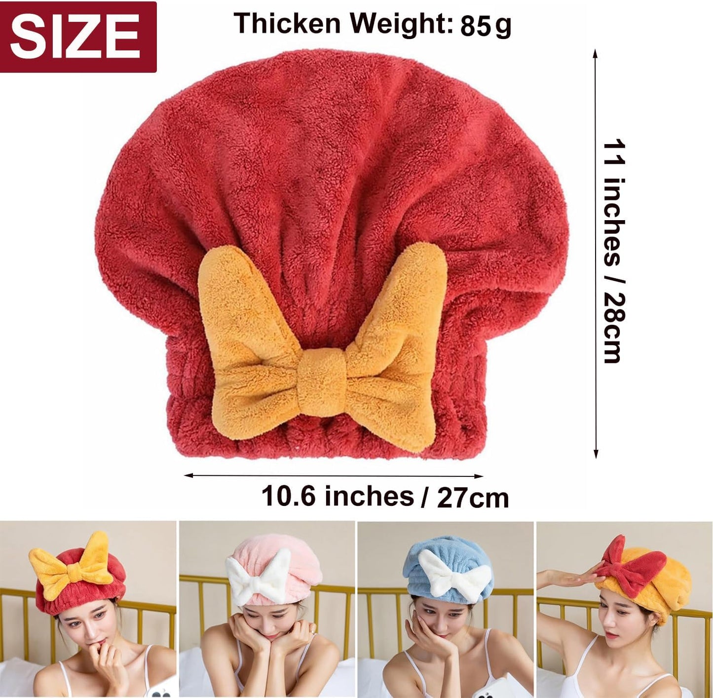 Ultra Absorbent Hair Quick Drying Towel for Women Girls New Microfiber Hair Towel Wrap Dry Turban Soft Bow Tie Plopping Head Towels Shower Cap for Kids (Pink)