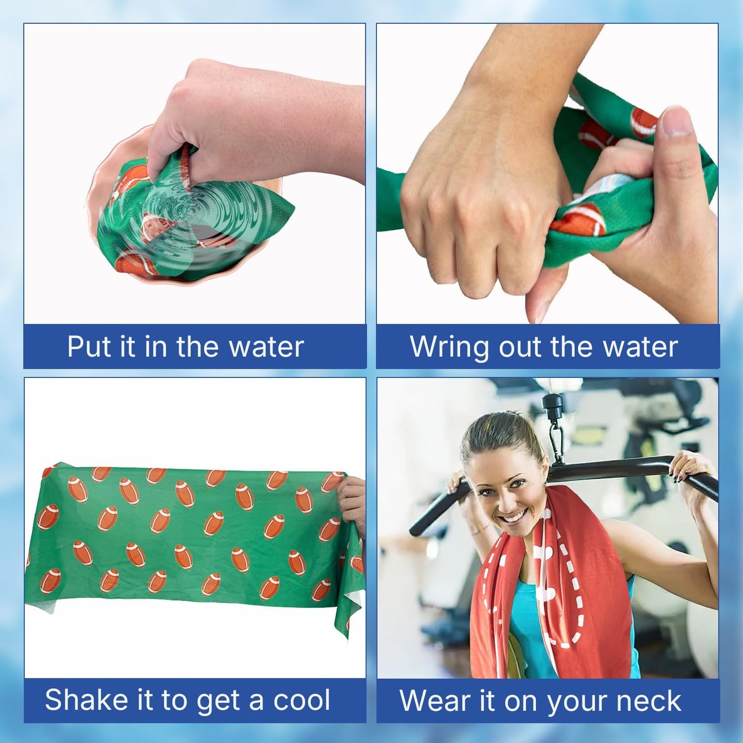 OPSO Softball Cooling Towel Set, 40 x 12 inches, 12 Pack, Microfiber Sports Towels for Baseball, Soccer, Golf LCE Towel Microfiber Sports Towels for Player (Football 3)