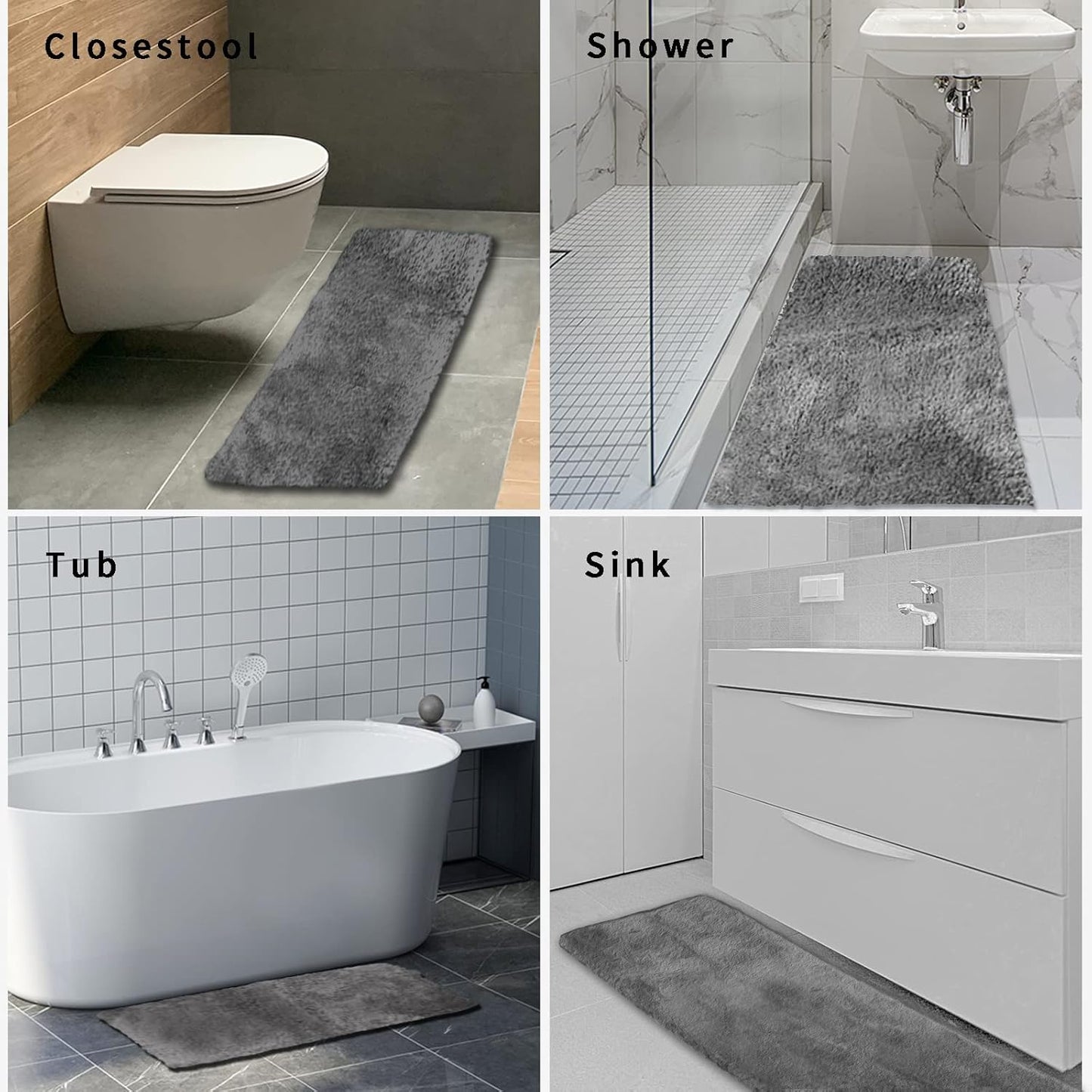 FIFU Bathroom Runner Rug 24" W x 60" L, Bath Mats for Bathroom, Bedroom & Kitchen, Non-Slip Rubber Latex Backing, Comfort & Soft Shower Bathmat & Carpet for Sink, Home & Hallways, Dark Gray