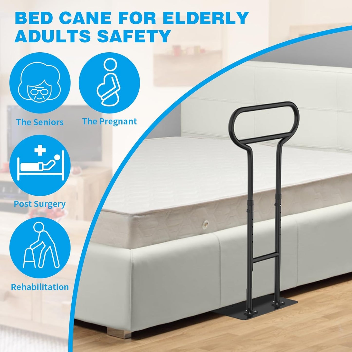 Bed Rails for Elderly Adults Safety, Adjustable Bed Cane for Elderly, Heavy Duty Stand Assist Railing for Seniors, for Couch, Chair, Full, Twin Bed (260LBS Loading, 5 Heights, Black)