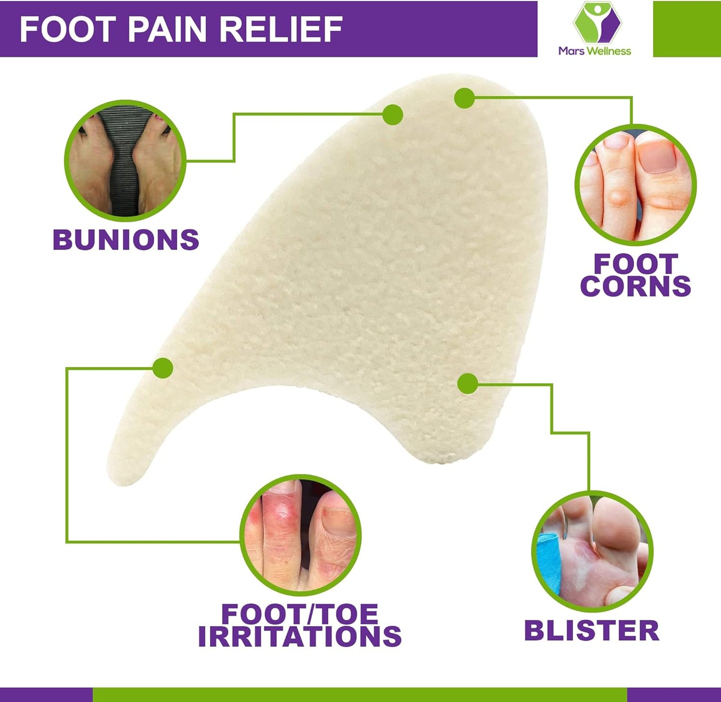 Mars Wellness Full Foam Toe Separators - Toe Spacers for Corn, Blisters Relief - 1/4 Inch - Bulk Pack of 100 Pads