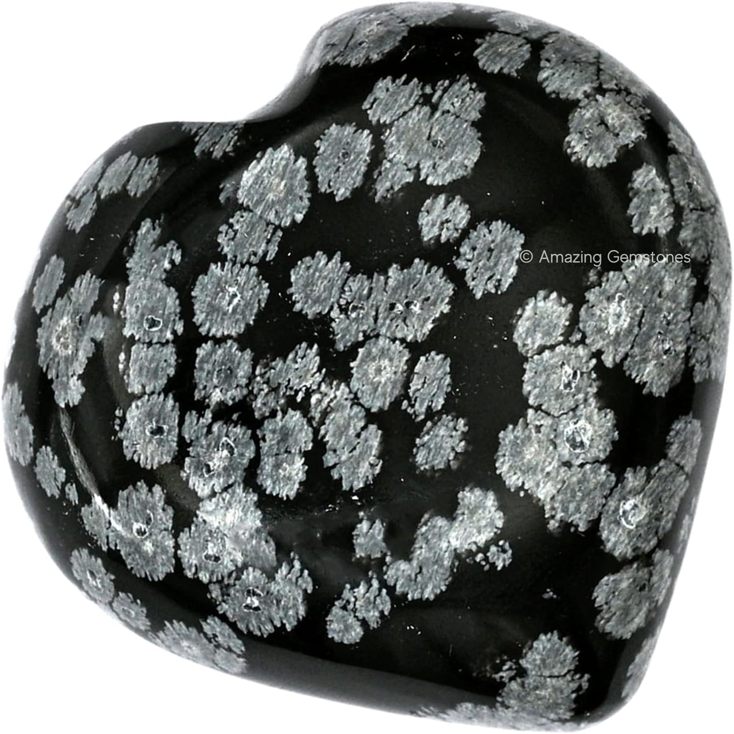 Amazing Gemstone Snowflake Obsidian Crystal Heart Palm Stone - Pocket Massage Worry Stone for Natural Body Chakra Balancing, Reiki Healing and Crystal Grid