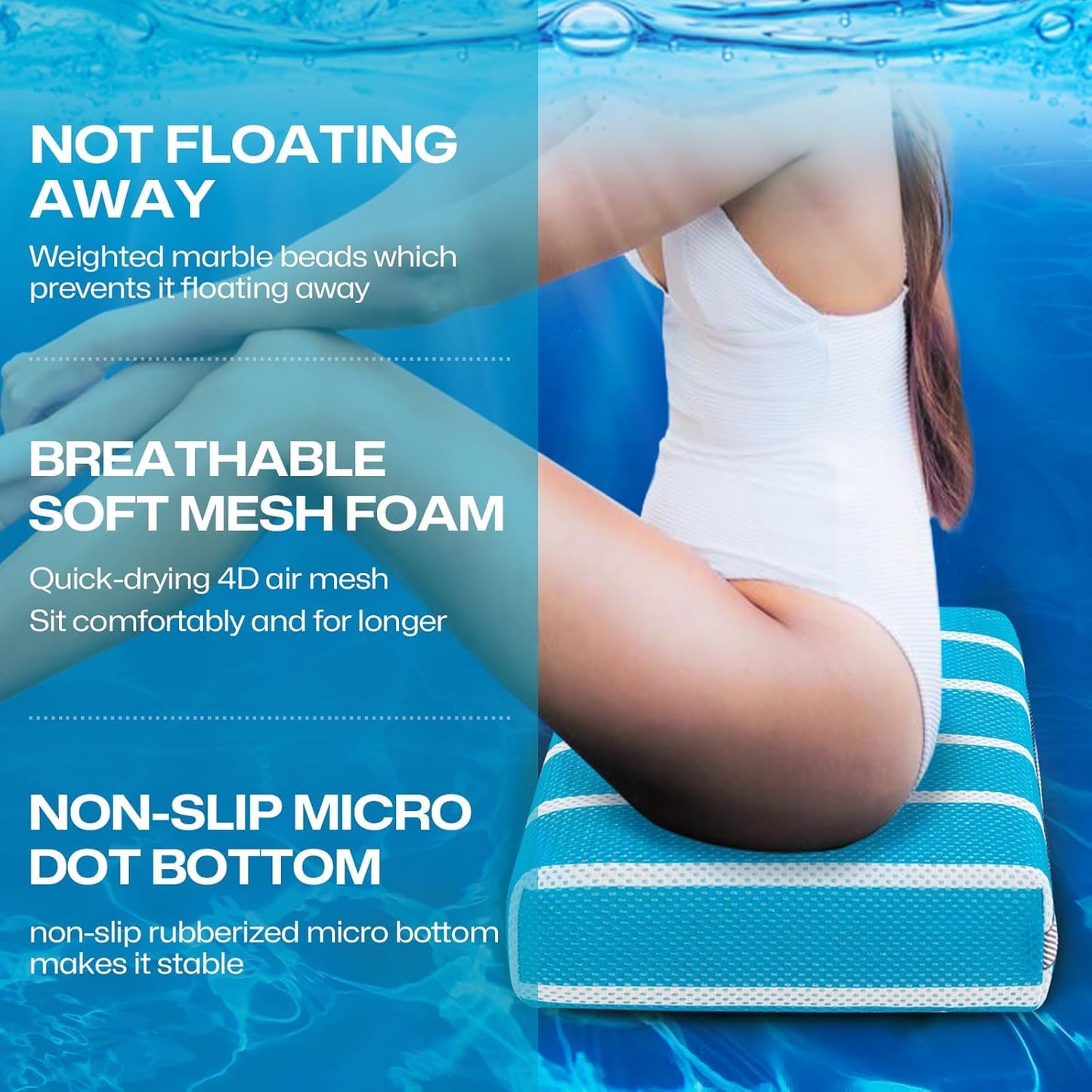 OS OMYSTYLE Hot Tub Booster Seat Cushion Pillow for Indoor or Outdoor Use, Weighted Spa Pillow with Washable 4D Mesh Cover & Non-Slip Bottom, Hot Tub Accessories for Adults - 16 x 12 x 4.3 Inch, Blue