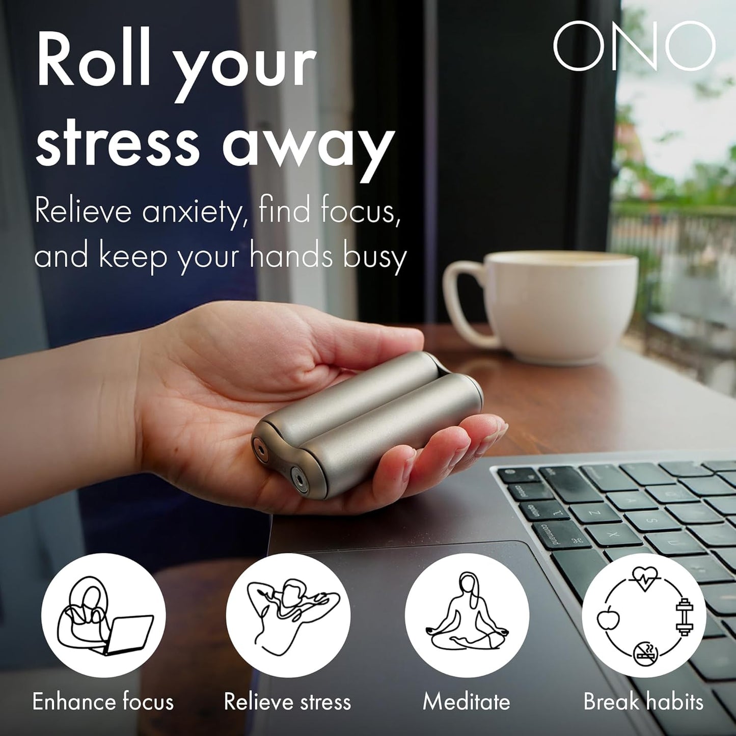 ONO Roller - Handheld Fidget Toy for Adults | Help Relieve Stress, Anxiety, Tension | Promotes Focus, Clarity | Compact, Portable Design | Full Size Titanium