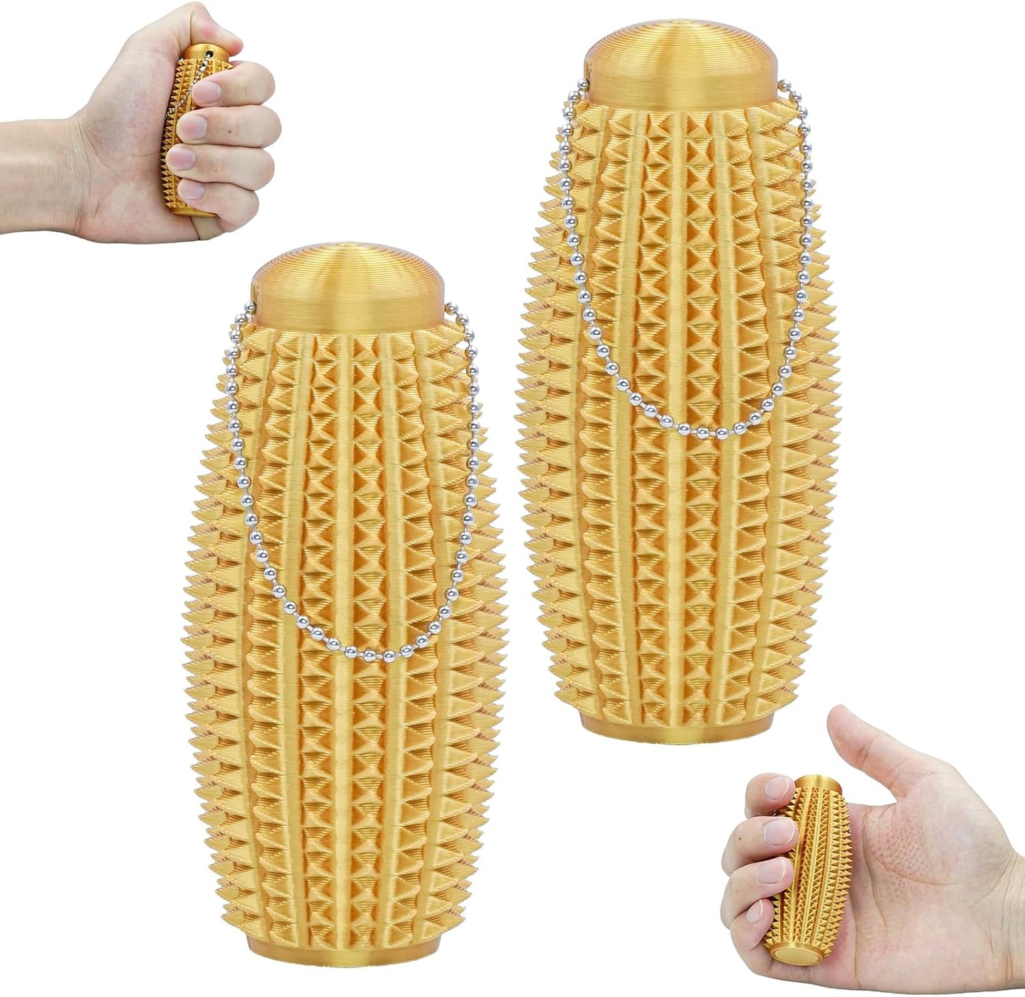 2 Pack Pain Stim Fidget Roller for Adults and Teens Spiky Sensory Hand Toy for Stress and Anxiety Relief, 3D Printed Discreet Keychain Fidget for Focus and Tactile Engagement(Gold+Gold)
