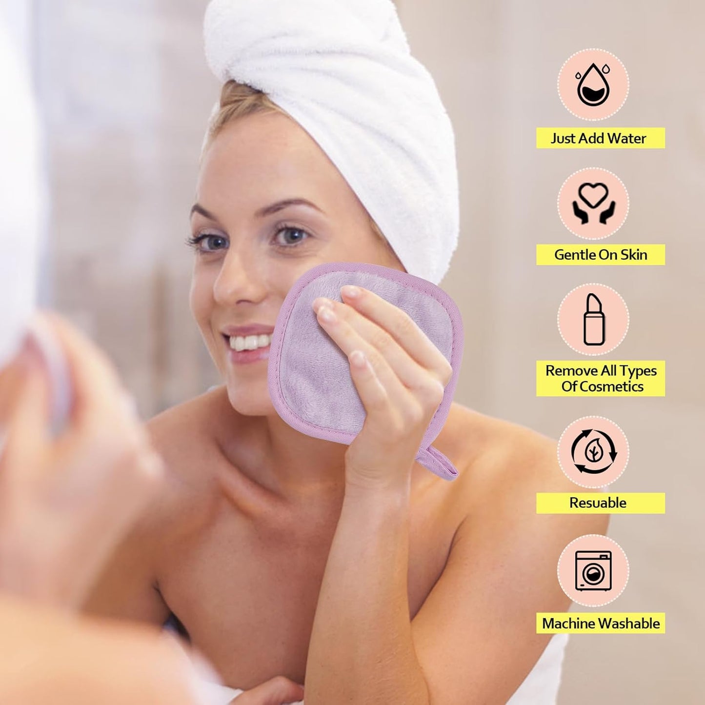 HOMEXCEL Makeup Remover Cloth 12 Count (Pack of 1), Reusable Makeup Remover Pads, Washable Ultra Soft Facial Cleansing Cloths For All Skin Types, 5 X 5 In, Purple