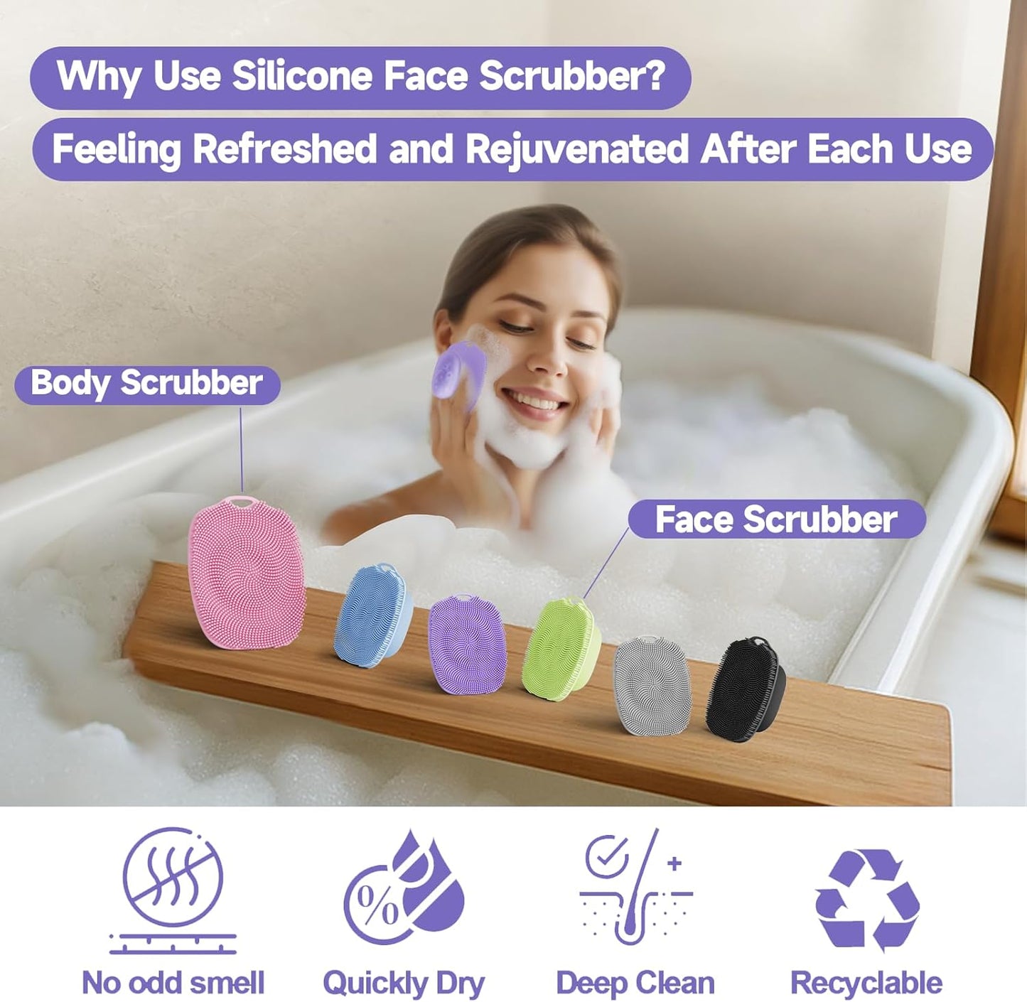 2 PCS Face Scrubber, Soft Silicone Face Exfoliator with Suction Cup for Man and Women Deep Skin Clean, Gentle Facial Cleaning Brush Suitable for All Sensitive Skin (Purple)