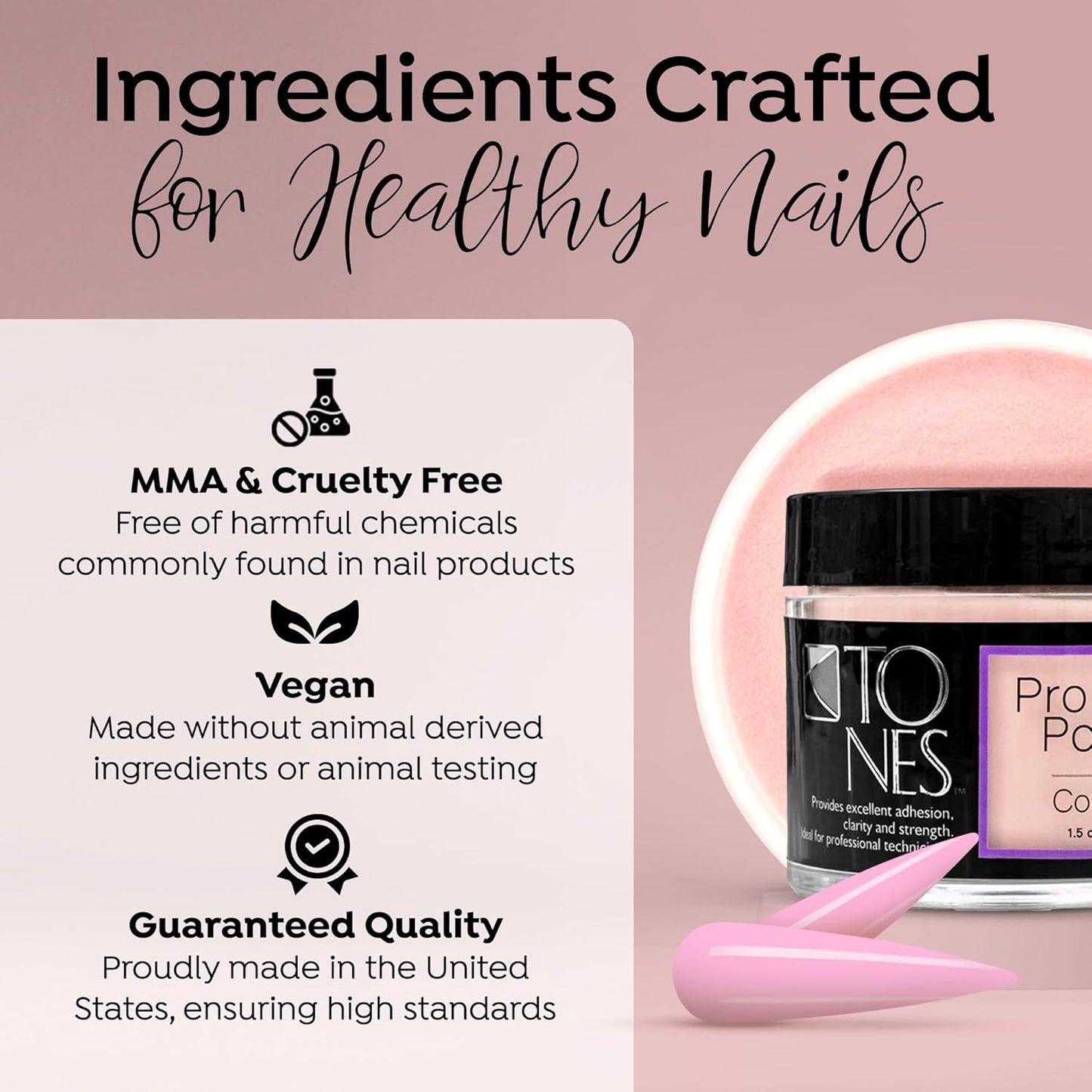 Tones Pro Acrylic Nail Powder, Cover Pink (Soft Nude Pink), (8.5 Fl Oz) - Long-Lasting & Non-Yellowing Polymer for Salon Quality Nail Extensions & 3D Art