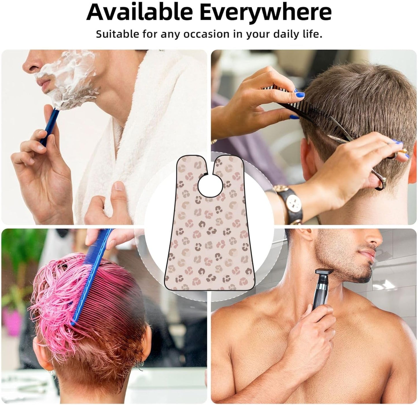 Adjustable Beard Catcher Apron, Cheetah Skin Wild Animal Pink Rose Gold Leopard Print Shave Bib, Non-Stick Waterproof Grooming Bib, Shaving Essential for Men Dad Christmas