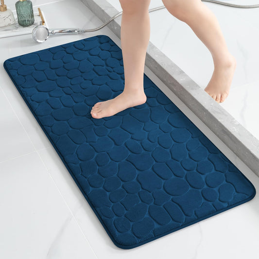 YIHOUSE Memory Foam Runner Rug, Cobblestone Bathroom Runner Rugs Super Water Absorbent Bath Mats for Bathroom Machine Washable Bath Rugs Runner for Hallway Bedroom Laundry Room(20 x 47,Dark Blue)
