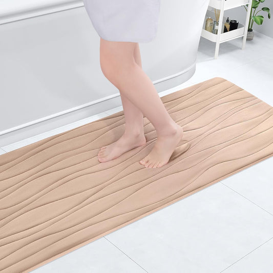 Buganda Memory Foam Bathroom Rug Mat 59x17, Extra Soft and Absorbent Bath Mats, Non-Slip and Machine Washable Bath Rugs for Bathroom Floor,Tub and Shower, Camel