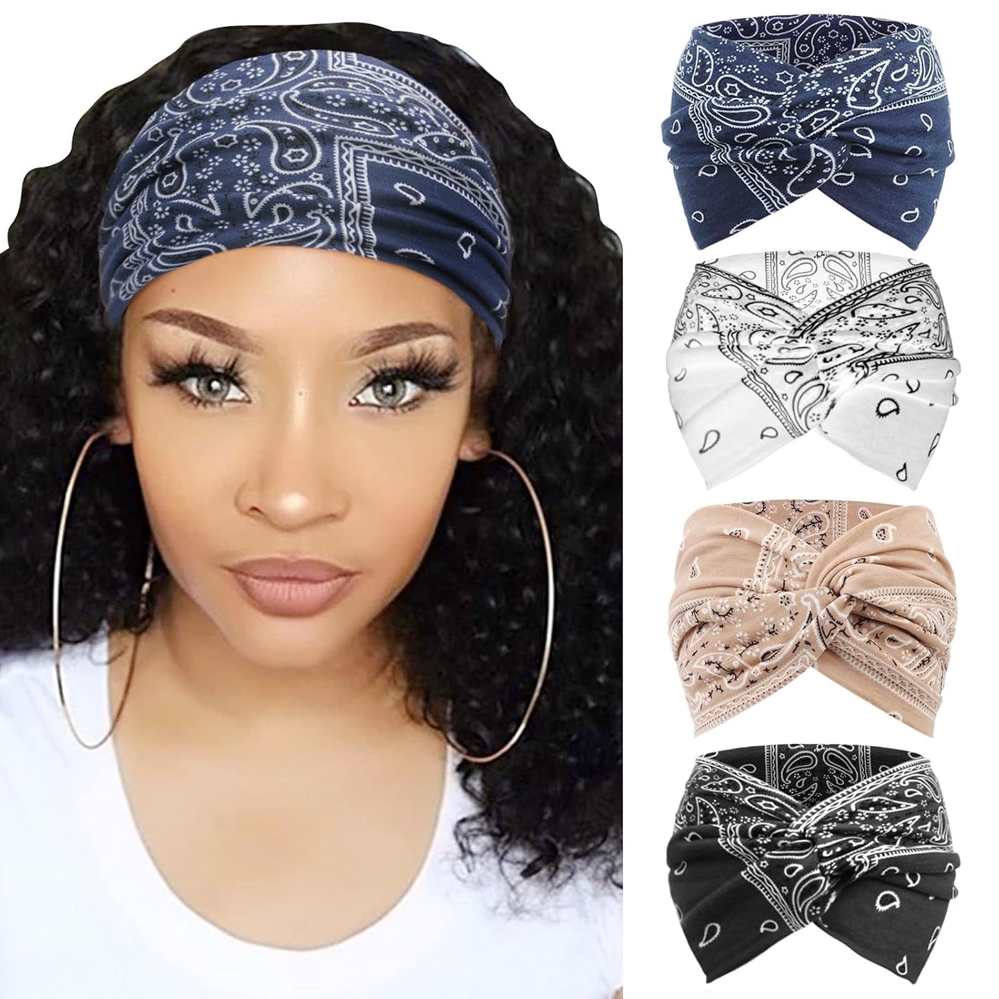 Extra Wide Headbands for Women Large Turban Headband Non Slip Boho Elastic Hairband Hair Twisted Knot Head Bands Accessories