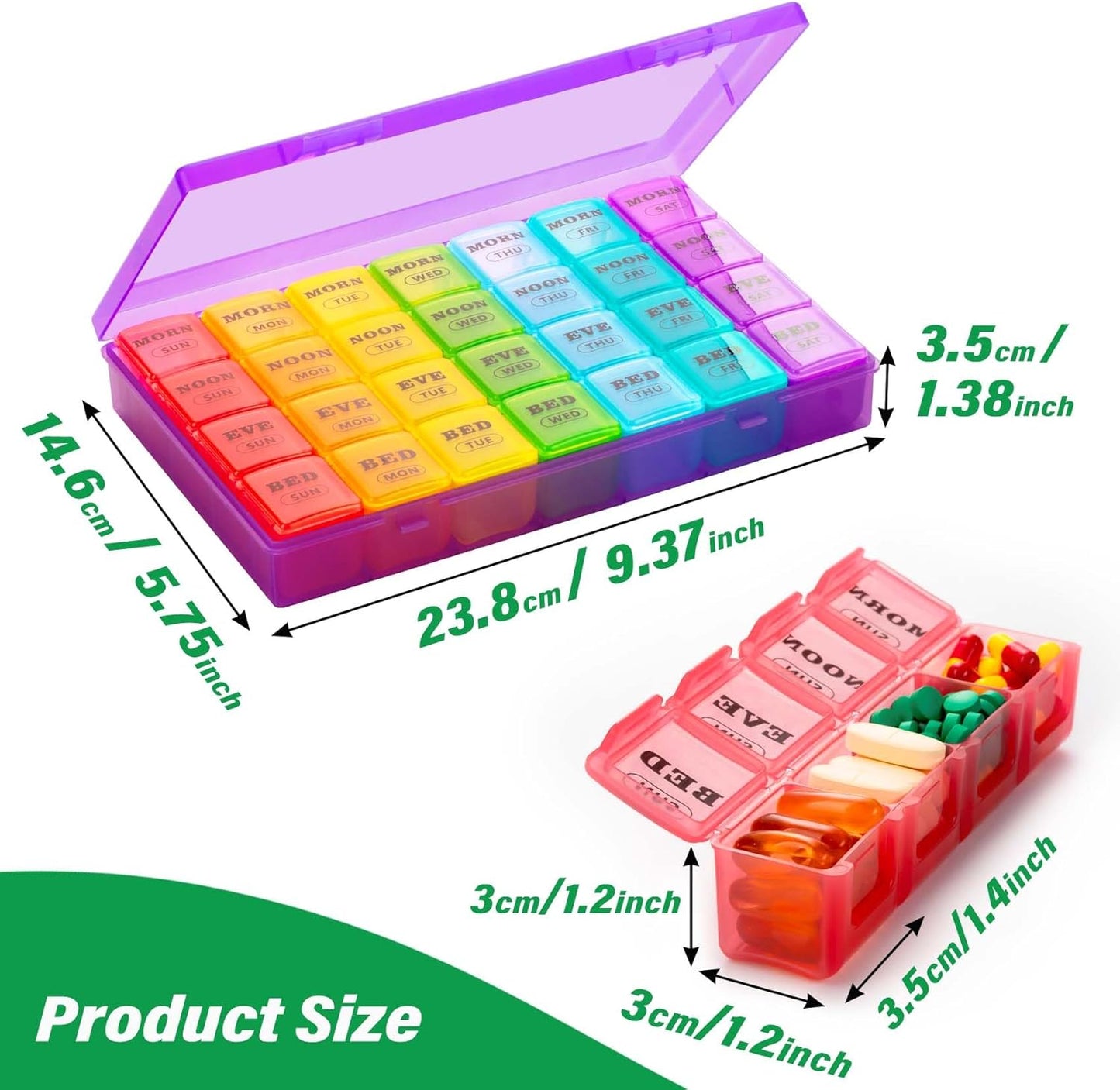 XL Large Weekly Pill Organizer 4 Times a Day, 7-Day Pill Boxes and Organizer AM PM, Big Compartments Pill Case, Monthly Medication Organizer 28 Days Dispenser for Fish Oils