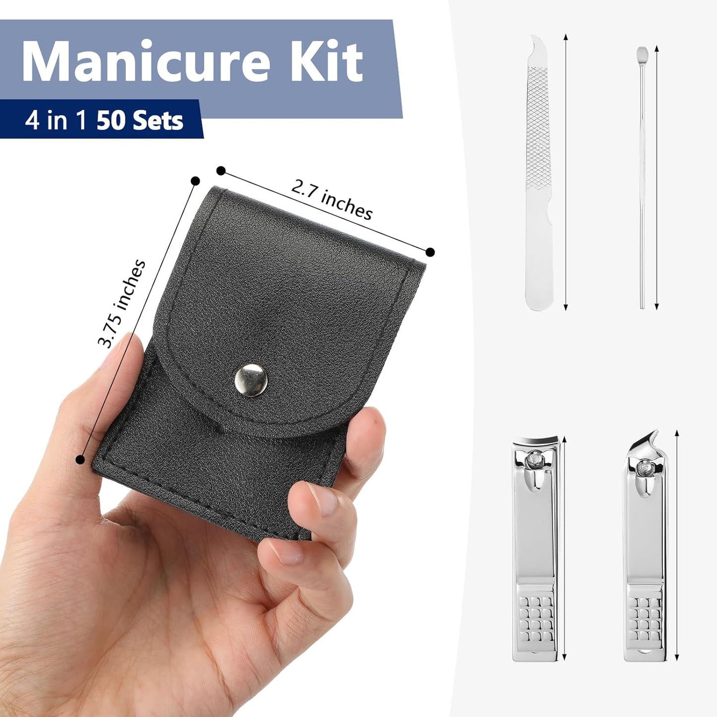 Geosar 50 Set Travel Manicure Kit Nail Clippers Pedicure Professional Nail Care Tools Stainless Steel Grooming Set with Portable Travel Case Gifts for Mother Father(Black)