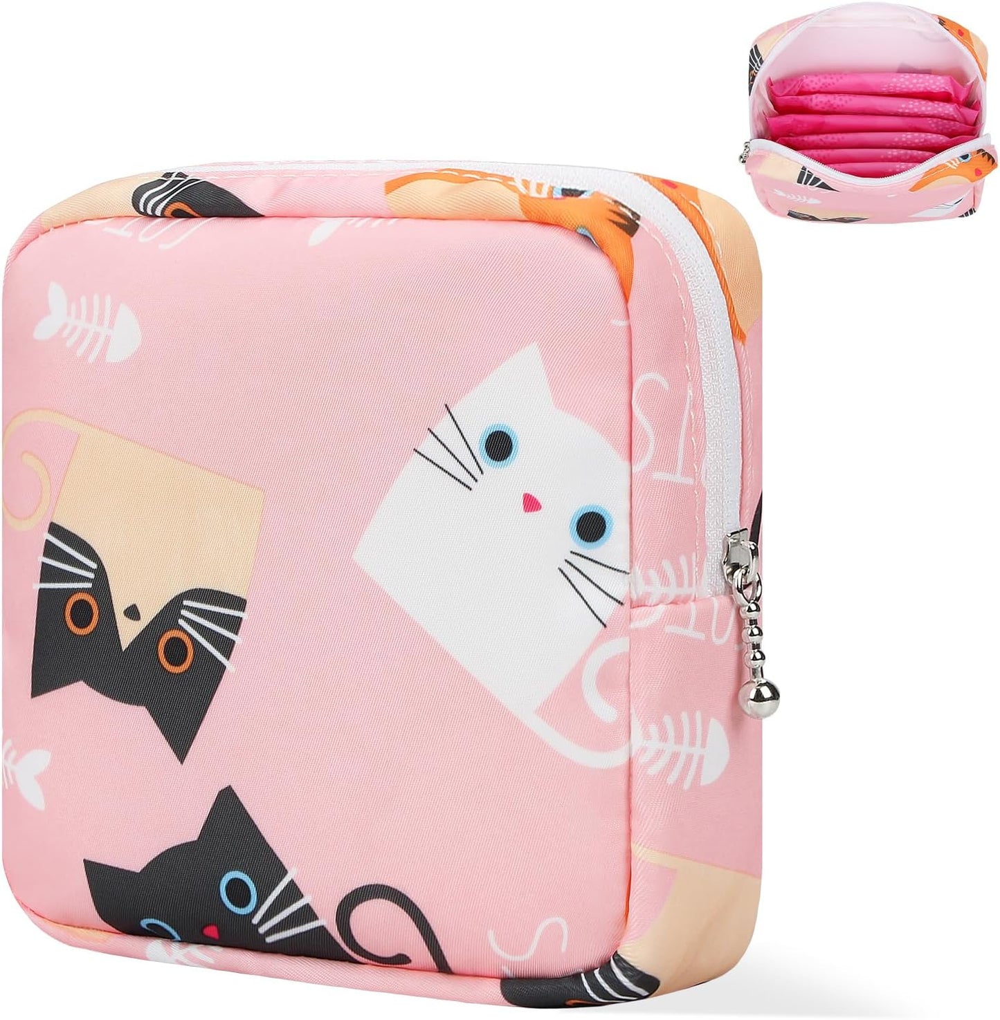 Period Bag Pouch, Canvas Sanitary Napkin Storage Bag for Girls Womens, Portable Sanitary Napkin Period Pad Pouch for Purse, Small Make Up Bags(5170, Pink)