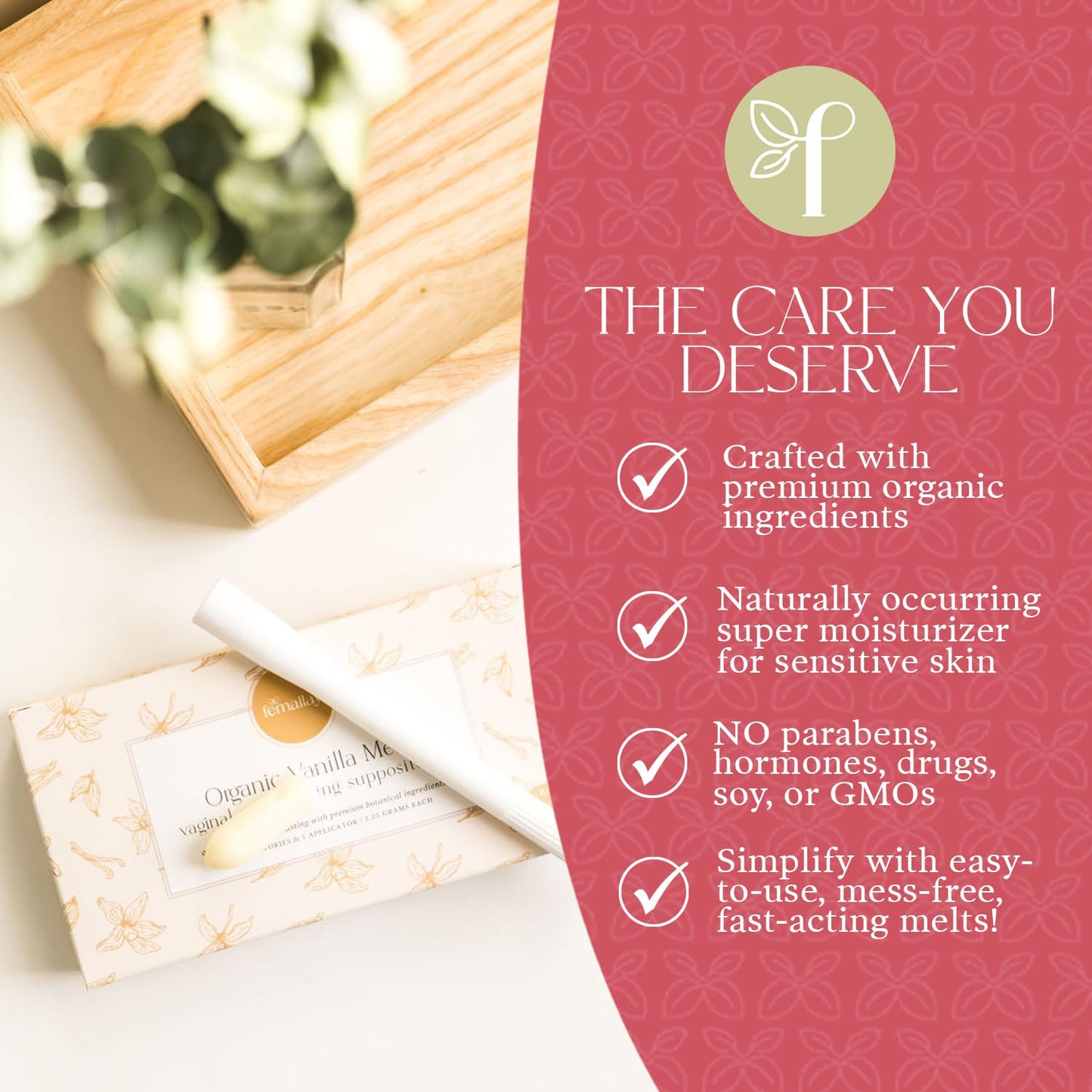 Femallay Organic Vaginal Moisturizing Suppositories – Vanilla 2 Pack – 100% Natural Relief for Dryness, Odor & Daily Feminine Discomfort – 14 Count + Applicator