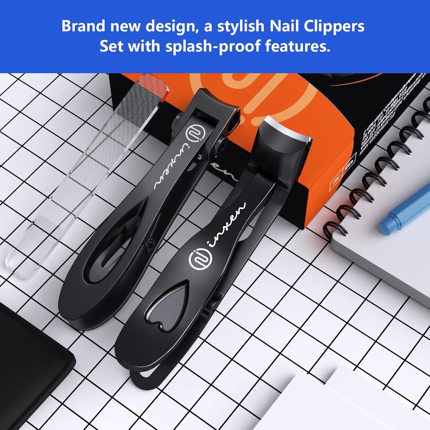 Toenail Clippers for Thick Nails for Seniors| INXEN 3-Pack Ergonomic Heavy Duty Angled Head Nail Clippers with Catcher | Premium Steel Wide Opening Fingernail Clippers Nail Cutter for Men & Women