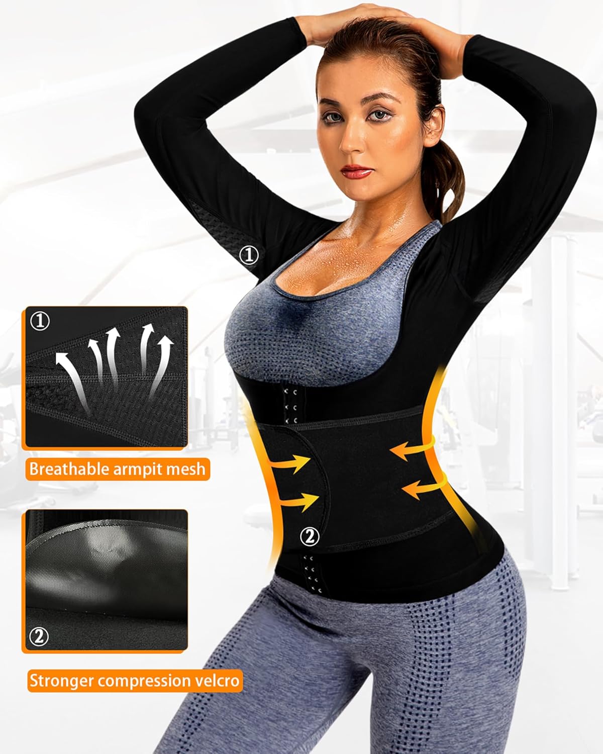 Sauna Suit for Women Slimming Shirt Sweat Vest Heat Trapping Tank Top Workout Shaperwear,Adjust Belt,Breathable Armpit