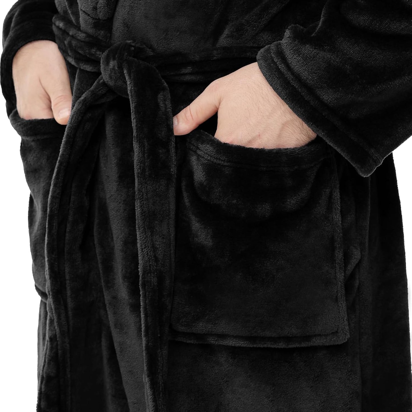Yurhap Mens Fleece Robe, Soft Plush Robe for Men, Fluffy Bathrobe with Belt & 2 Pockets