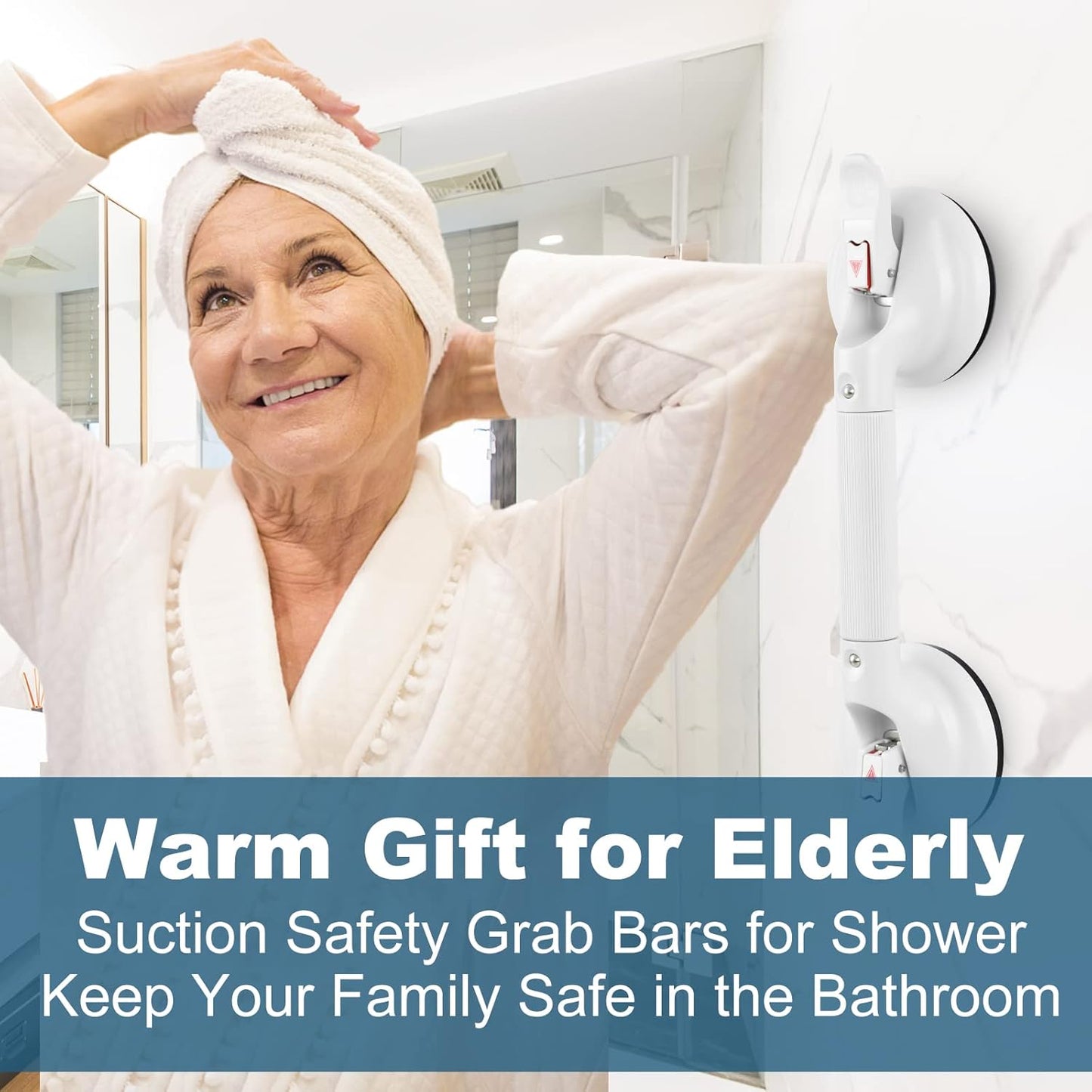 Shower Handle Upgraded 17 inch Grab Bar for Bathtub,Shower Handles with Strong Suction Cup Grab Bar,Bathroom Safety for Handicap Elderly Seniors and Disabled，White