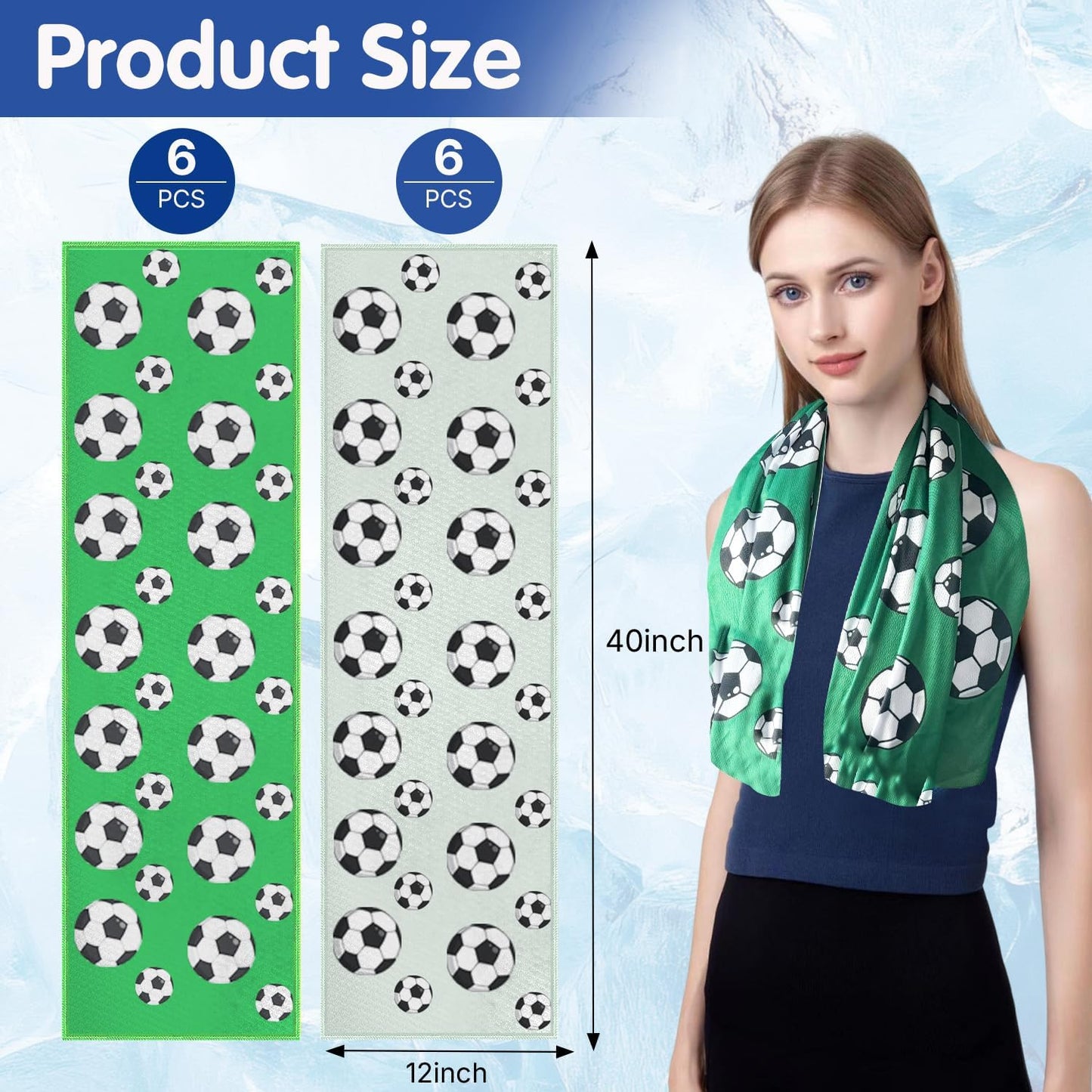 OPSO Softball Cooling Towel Set, 40 x 12 inches, 12 Pack, Microfiber Sports Towels for Baseball, Soccer, Golf LCE Towel Microfiber Sports Towels for Player (Soccer)