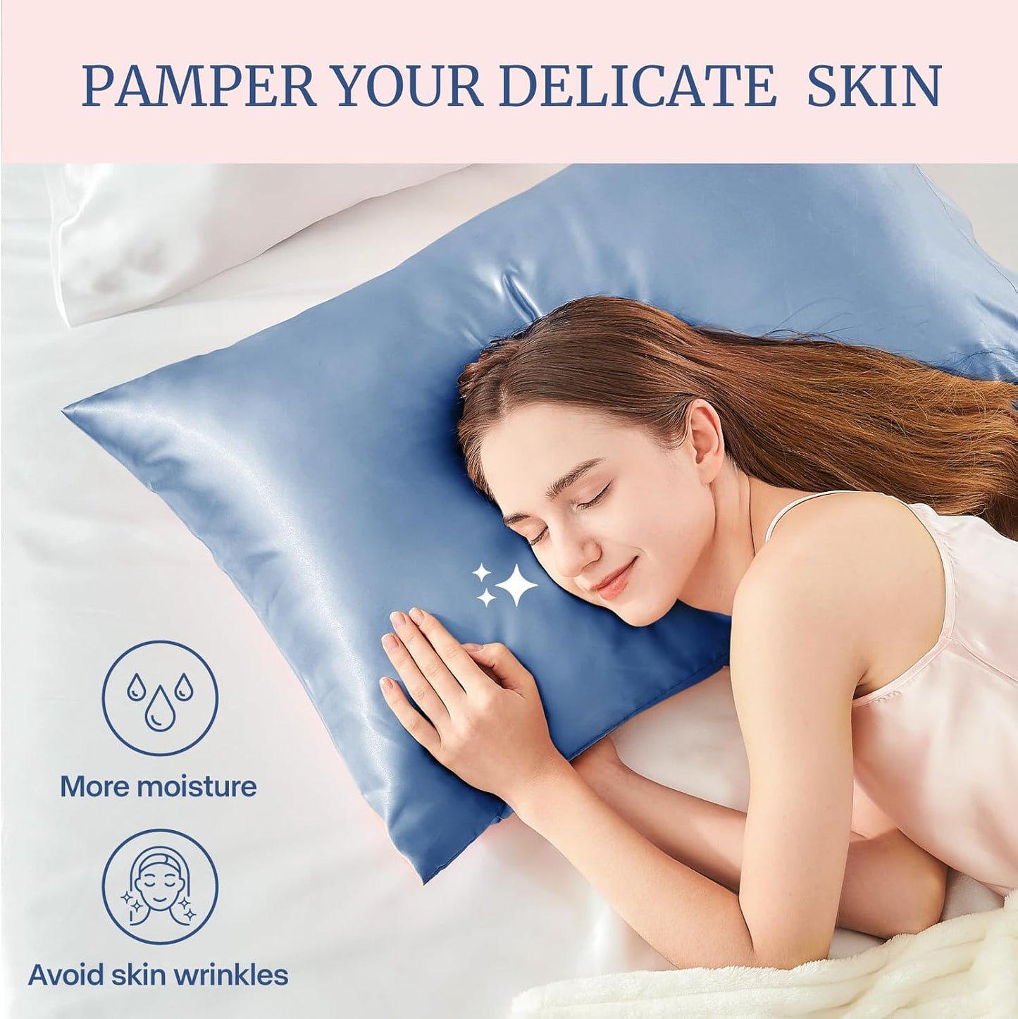 BEDELITE Satin Pillowcase for Hair and Skin, Super Soft Similar to Silk Pillow Cases 4 Pack with Envelope Closure, Cooling Pillowcases for Women Men (20"x40" King Size, Airy Blue)