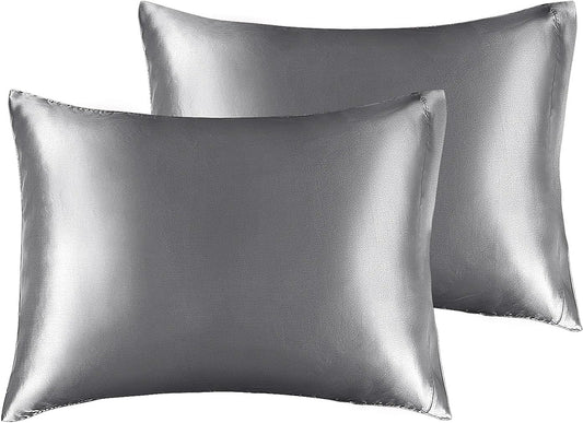 BEDELITE Satin Pillowcase for Hair and Skin, Super Soft and Cooling Similar to Silk Pillow Cases 2 Pack with Envelope Closure, Gift for Women Men(13"x18" Toddler Size, Dark Grey)