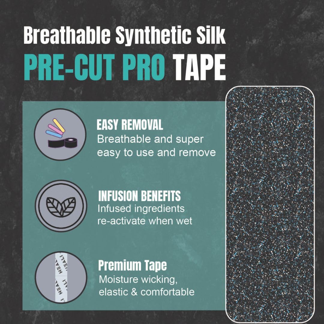 Heali Kinesiology Tape with Magnesium and Menthol, 20 Pcs Precut Strips, K Tape Roll, Knees, for Physical Therapy, Sports, Muscles and Joints, Water Resistant, Blue Splatter