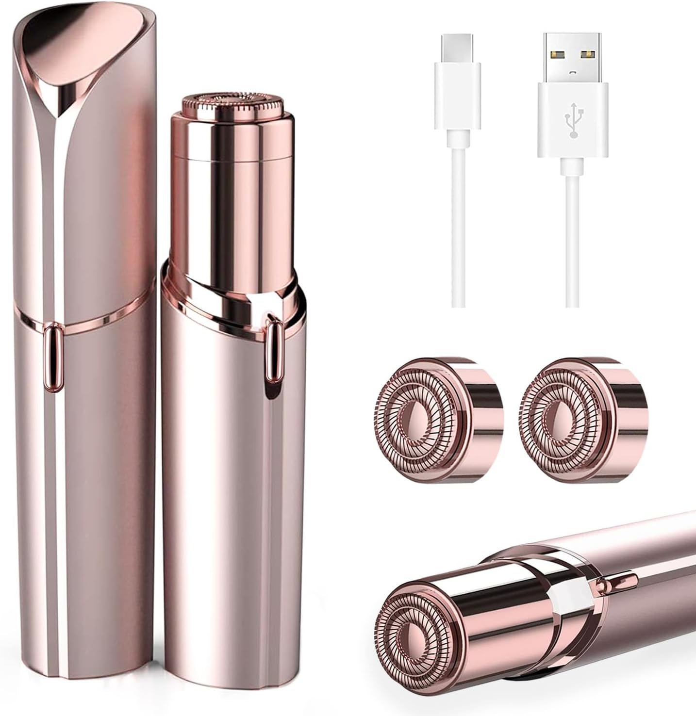 Facial Hair Remover for Women, Face Shaver for Women, Lady Face Electric Razor for Lip, Chin, Peach Fuzz, 2 Replacement Heads and USB Rechargeable