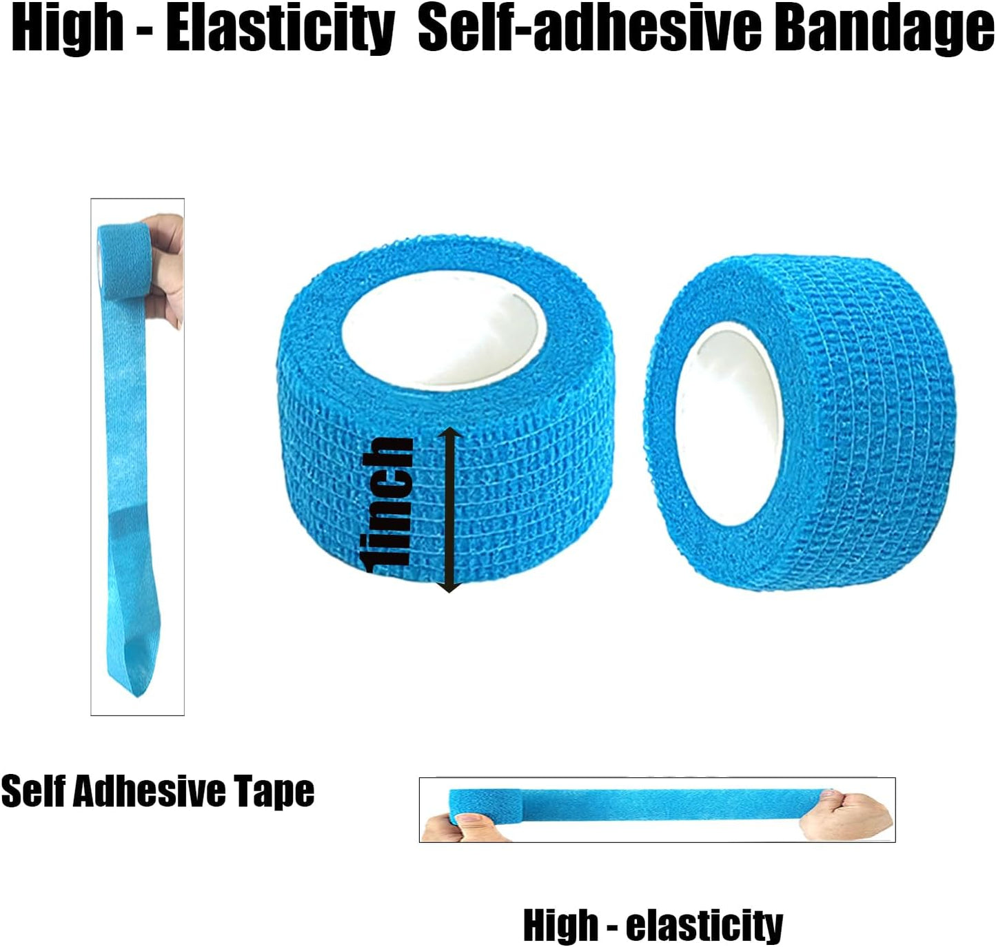 Hysiwen 6 Pack 1" x 5 Yards Self Adhesive Bandage Breathable Cohesive Wrap Self Adherent Vet Tape Self Stick Bandage Wrap for Sports, Athletic, Wrist, Ankle(Blue)