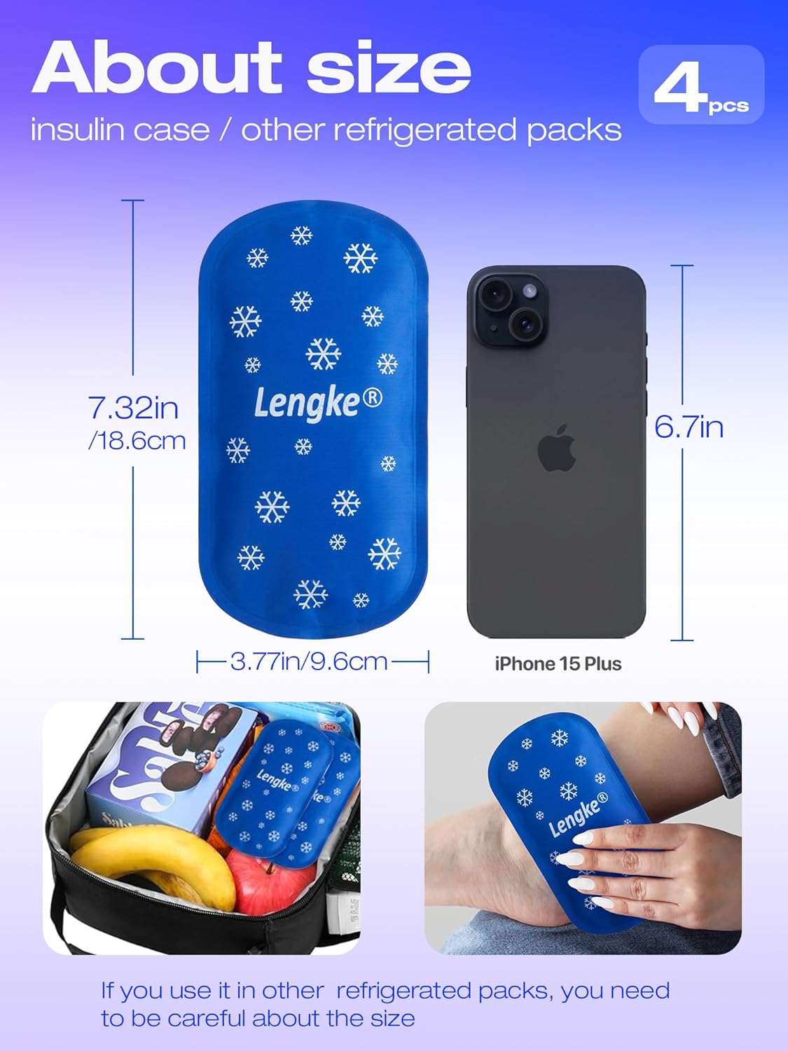 4PCS Large Ice Packs for Insulin Cooler Travel Case TSA Approved160g，Sutiable for Most Insulin Cooler Travel Case，Reusable Ice Pack by Leng Ke