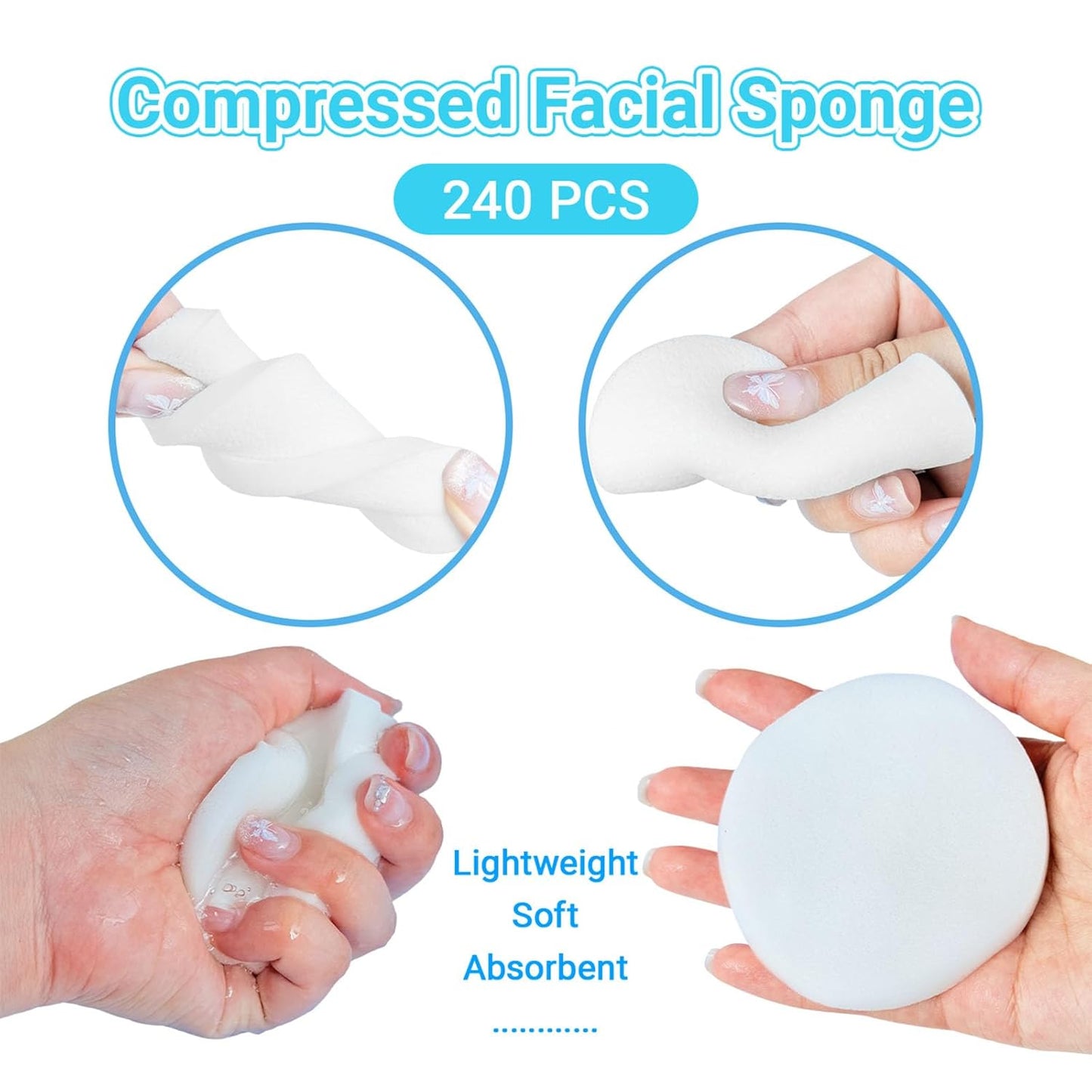 240 Pcs Facial Sponges Compressed,Face Sponges for Cleansing,Professional Makeup Removal Sponge Pad for Spa,Exfoliating,Face Wash,Mask(White)