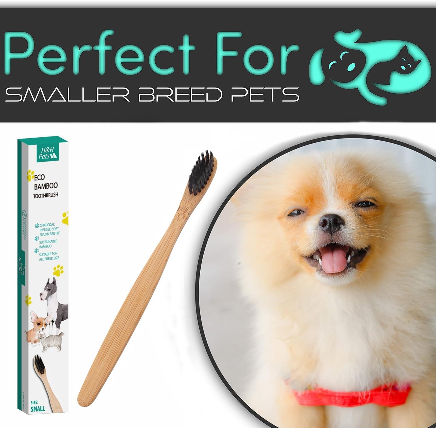 H&H Pets Bamboo Toothbrush Set for Dogs and Cats - Soft Bristles & Biodegradable Wooden Toothbrush, Puppy Supplies, Dog Brush Set, Pet Supplies Dog Grooming Kit Eco-Friendly (Size Small, 3-Count Pack)