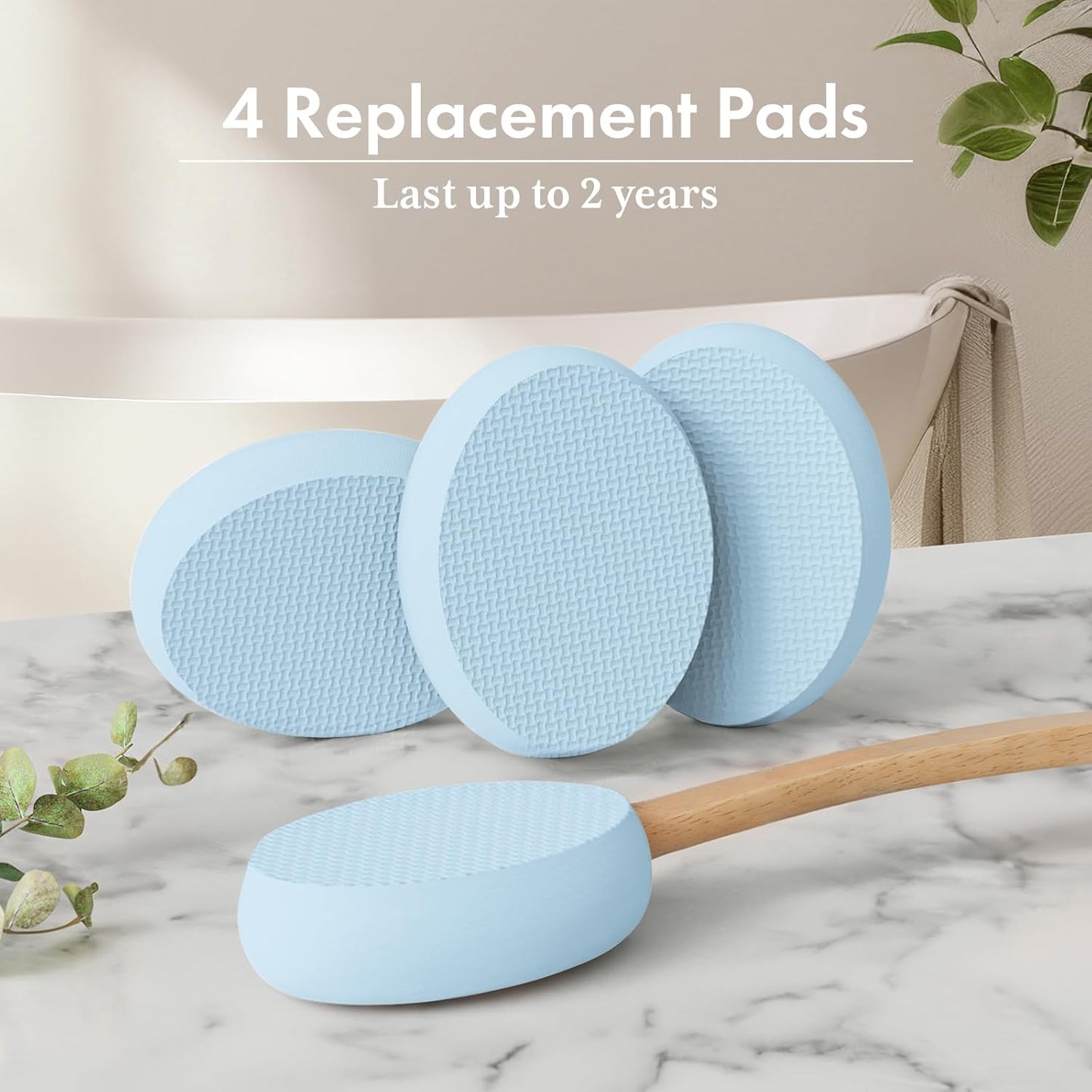 AmazerBath Lotion Applicator for Back, Feet, 4 Replaceable Pads with Long Handle, Back Sunscreen Applicator for Elderly, Women, Apply Cream Medicine Skin Cream Moisturizer Sunscreen Tanner, Blue