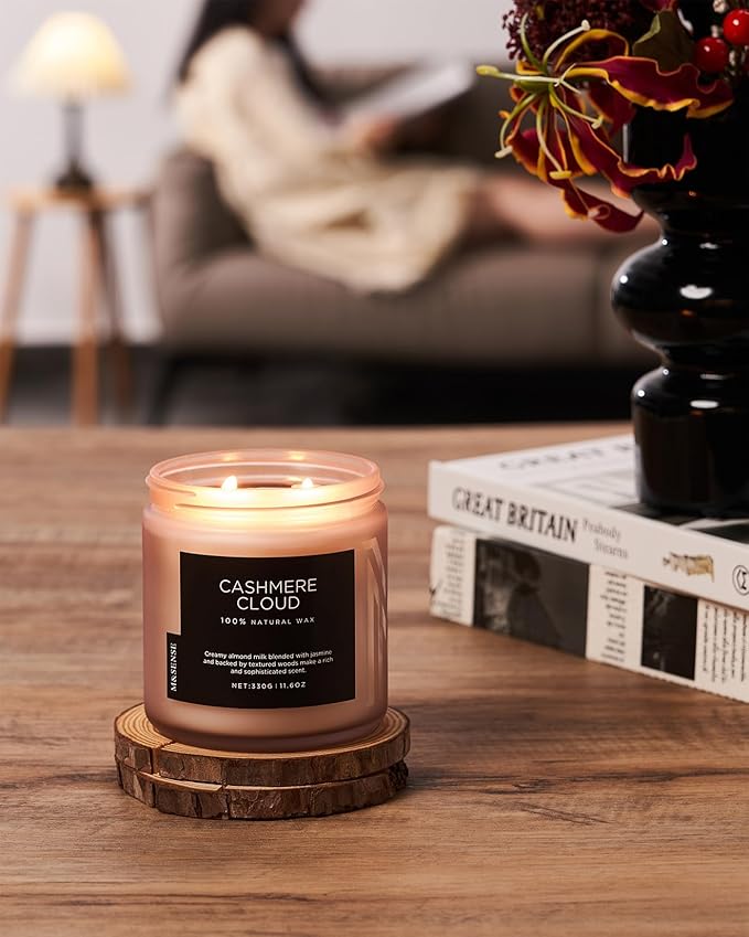 M&SENSE Warm Cashmere Scented Candle, 11.6oz Clean Non Toxic Natural Soy Wax Fragrance for Bathroom Bedroom 70 Hours Burn Time Candle, 2 Wick Aromatherapy Gifts for Housewarming