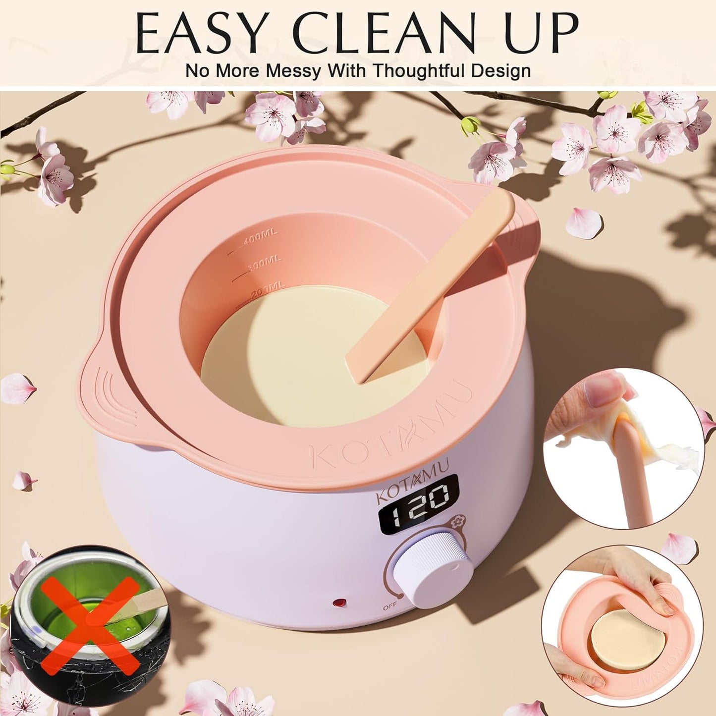 KOTAMU Waxing Kit for Women & Men, Wax Warmer for Hair Removal, Digital Wax Kit with SiliconePot，Ideal for Face Eyebrow Arm Legs Armpit &Sensitive Skin, Purple Waxing Machine With 44 Accessories