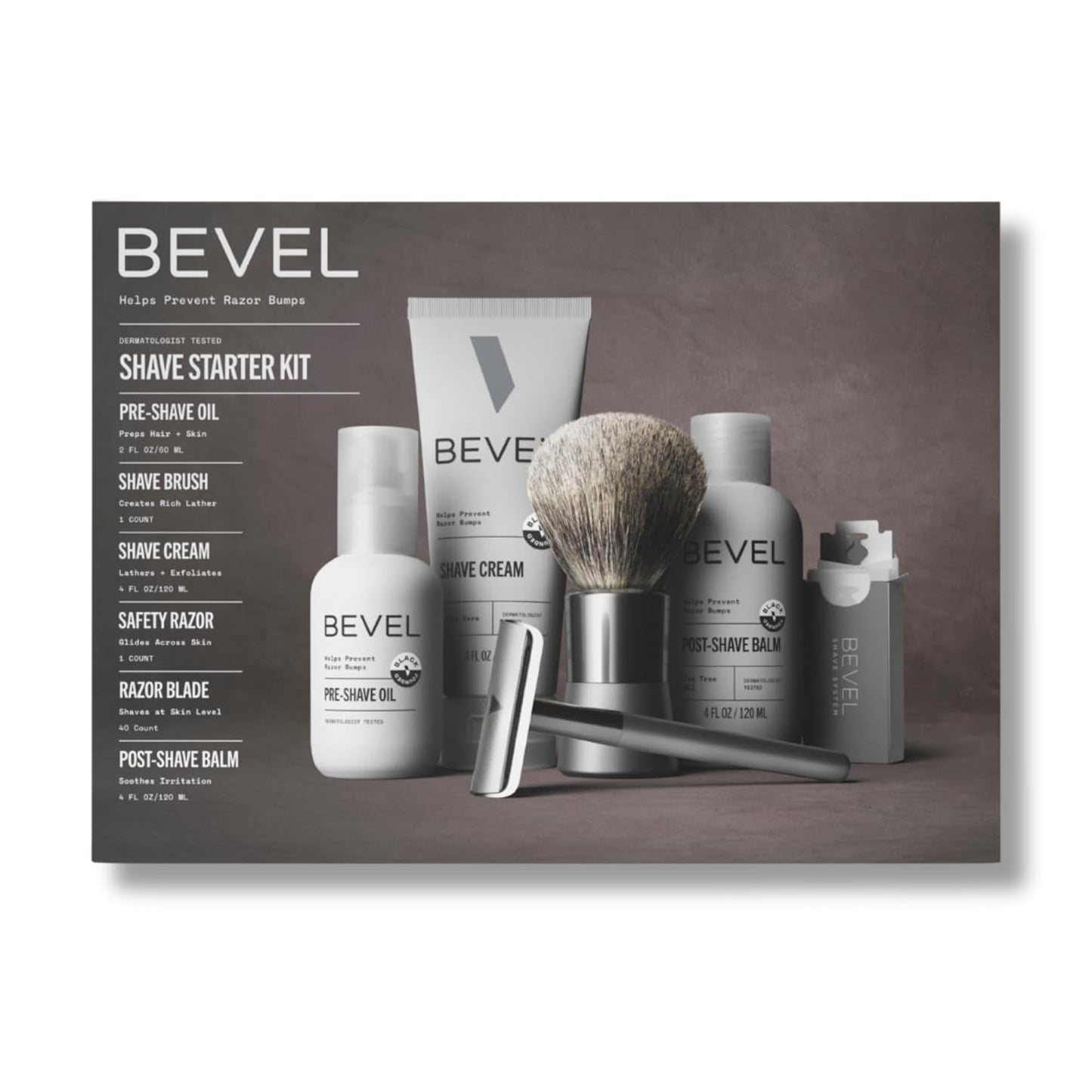 Bevel Shaving Kit for Men, Includes Safety Razor with 40 Replacement Blades, Luxury Shaving Brush, Pre Shave Oil, Shave Cream and Balm (Packaging May Vary)