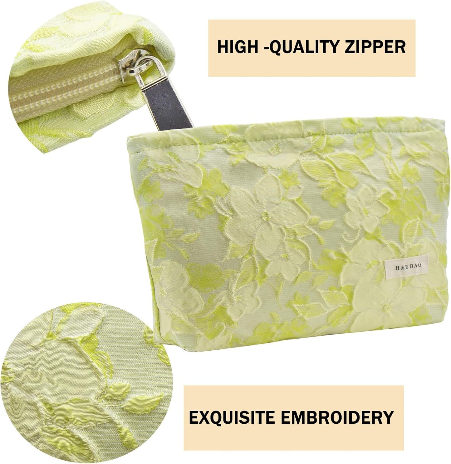 2 Pcs Makeup Bags, Large Cosmetic Bag Travel Toiletry Bag Organizer for Women, Embroidery Craft, Floral Makeup Bag Small Cosmetic Pouch Purse with Zipper Gifts for Girls Teen