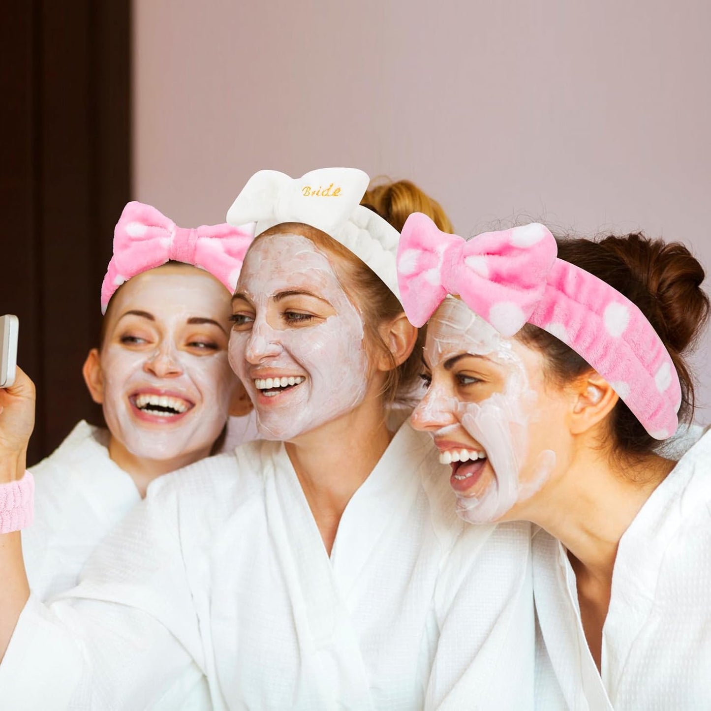 CIEHER Spa Headbands for Bachelorette Party Favors, 8 Pcs Pink Dot Spa Headbands for Bride & Bridesmaid, Bachelorette Gifts for Bride's Skincare & Makeup