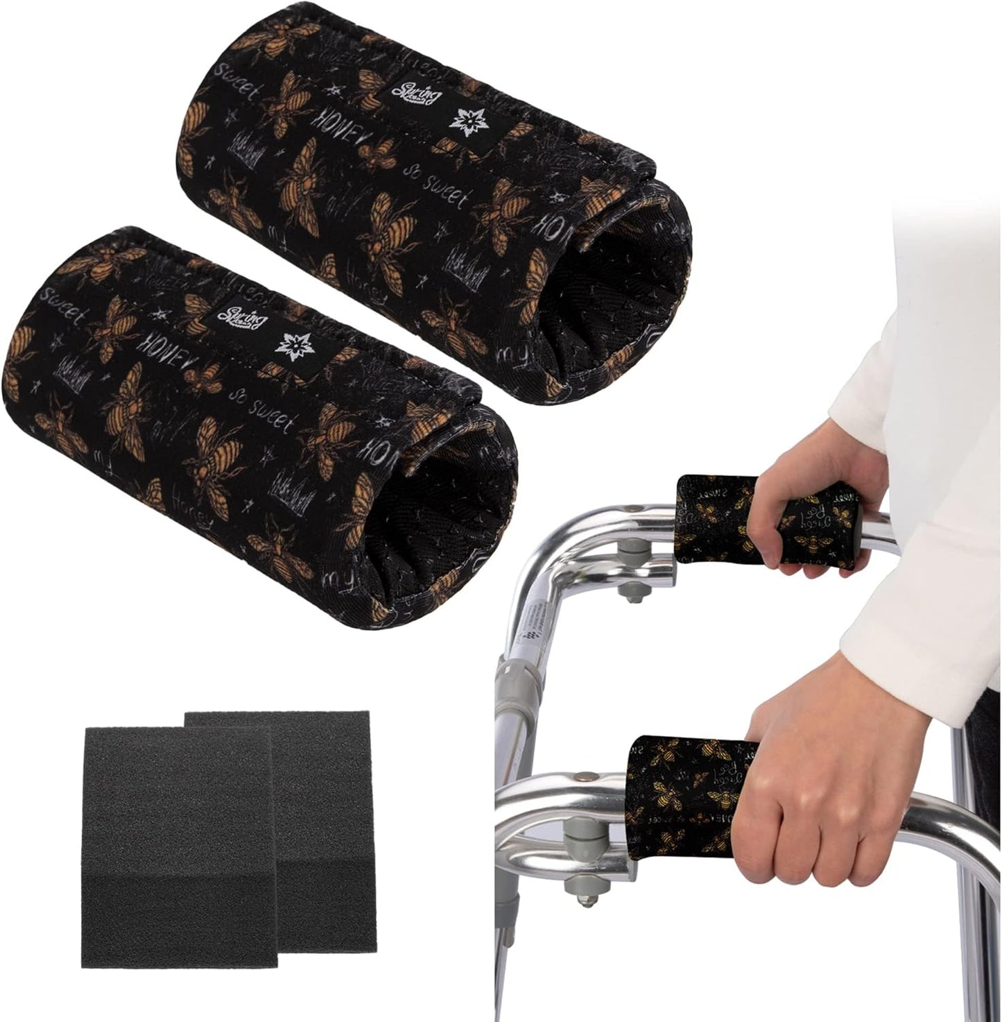 Spring Seaon Universal Walker Handle Padded -Hand Grip (2 Pack) Covers Non-Slip Cushion Padding for Folding Rolling Walker,Rollator Handle-Crutch Handle Pad Grips- Mobility Aid