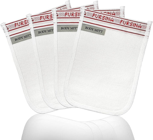 Exfoliating Glove (4 PCS) - Turkish Hammam Mitt for Bath, Exfoliating Body Scrubber Mitt, Dead & Dry Skin Remover for Body, Great for Spray Tan Removal, Smooth Skin Surface
