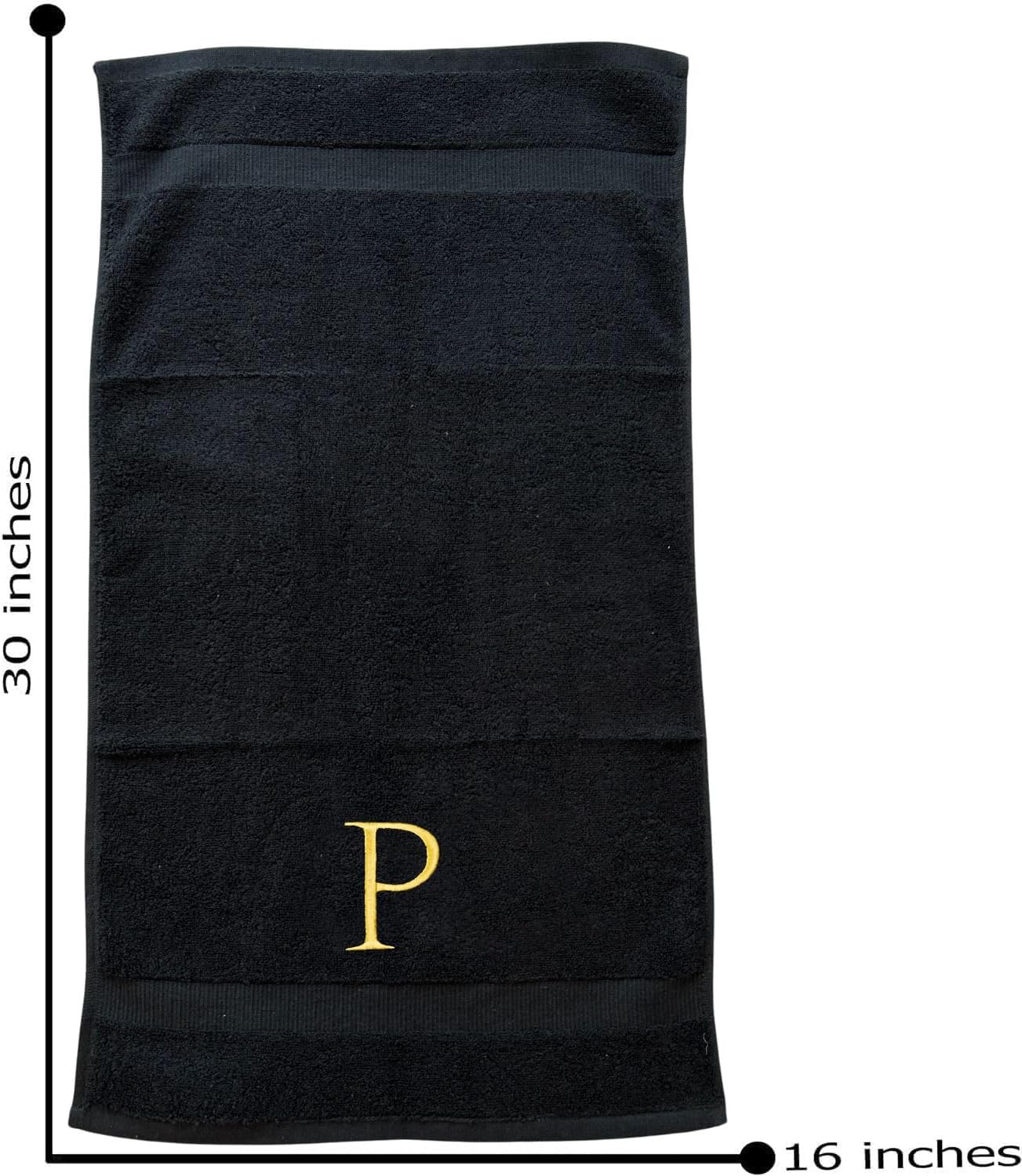 Black Monogrammed Hand Towel for Bathroom - Initial Hotel Quality Decorative Embroidered Luxury Towel for Powder Room, Spa - GOTS Organic Certified - Pack of 2, Letter P