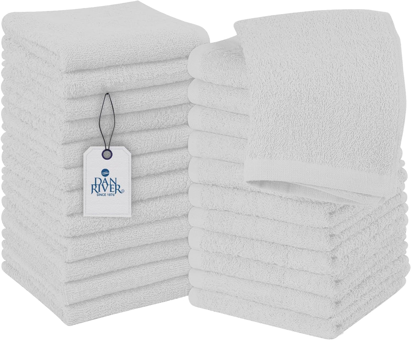 DAN RIVER 100% Cotton Wash Cloths 24 Pack [12x12] Soft & Absorbent wash Clothes, Gym, Hotels & Spa Perfect for Everyday Use Fingertip Towels, White