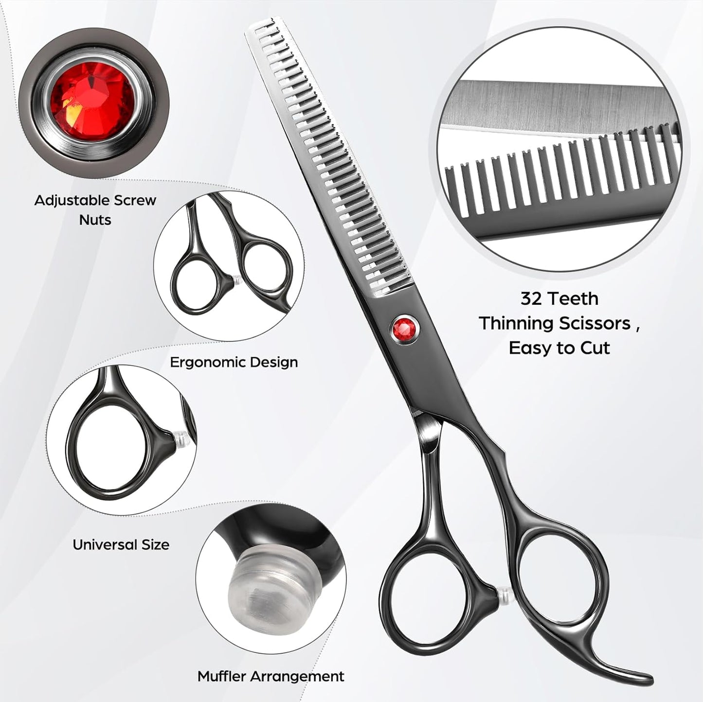 Professional Hair Cutting Scissors Multifunctional 7.8 inch Straight / 7.0 inch Thinnin Shears Tools for Mother Father Friends' Christmas Gift, Black