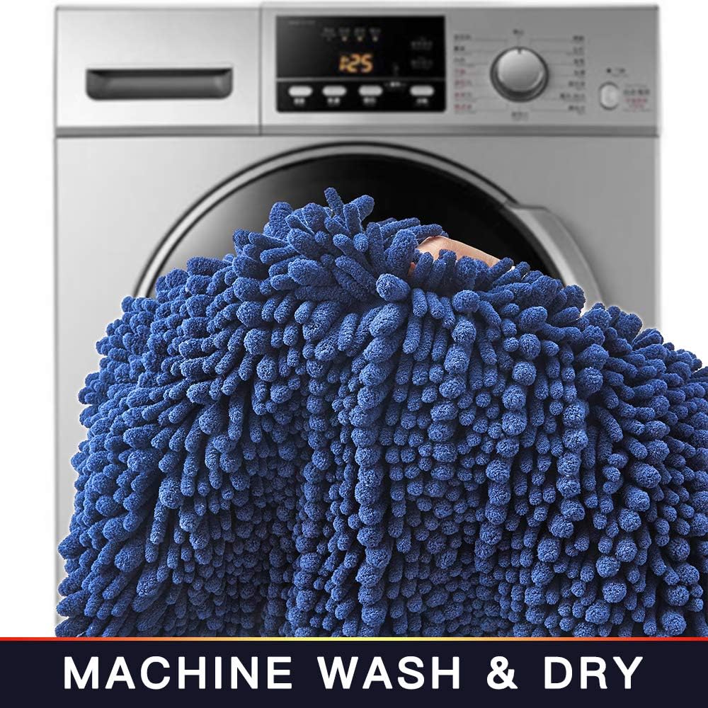 Walensee Large Bathroom Rug Non Slip Bath Mat (72x24 Inch Dark Blue) Water Absorbent Super Soft Shaggy Chenille Machine Washable Dry Extra Thick Perfect Absorbant Best Plush Carpet for Shower Floor